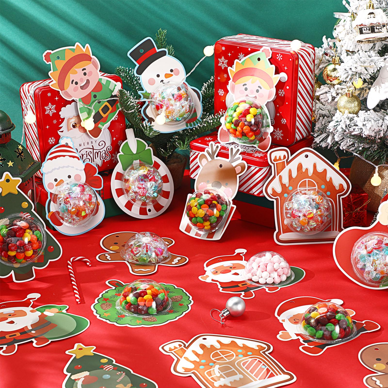 24 Pcs Christmas Candy Holders with Adhesive Pouches - Santa Snowman Gingerbread Elk Decorations for DIY Xmas Gifts, Party Favors, Stocking Stuffers & Classroom Treats