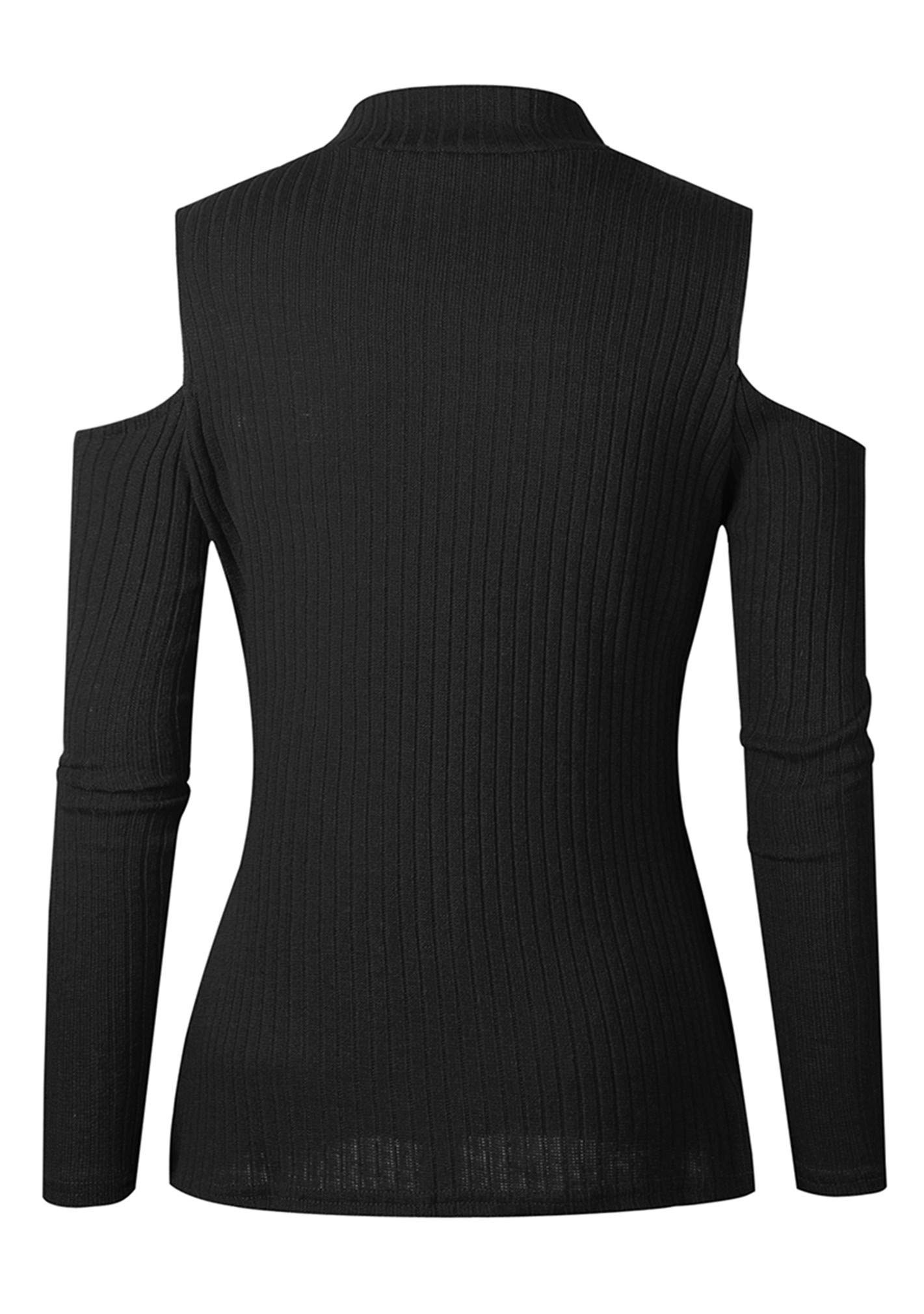 BOFETA Women's Cold Shoulder Long Sleeve Chunky Knit Sweater - Sexy Solid Color Pullover (XS-3XL) for Fall Winter Fashion, Date Night & Office Wear