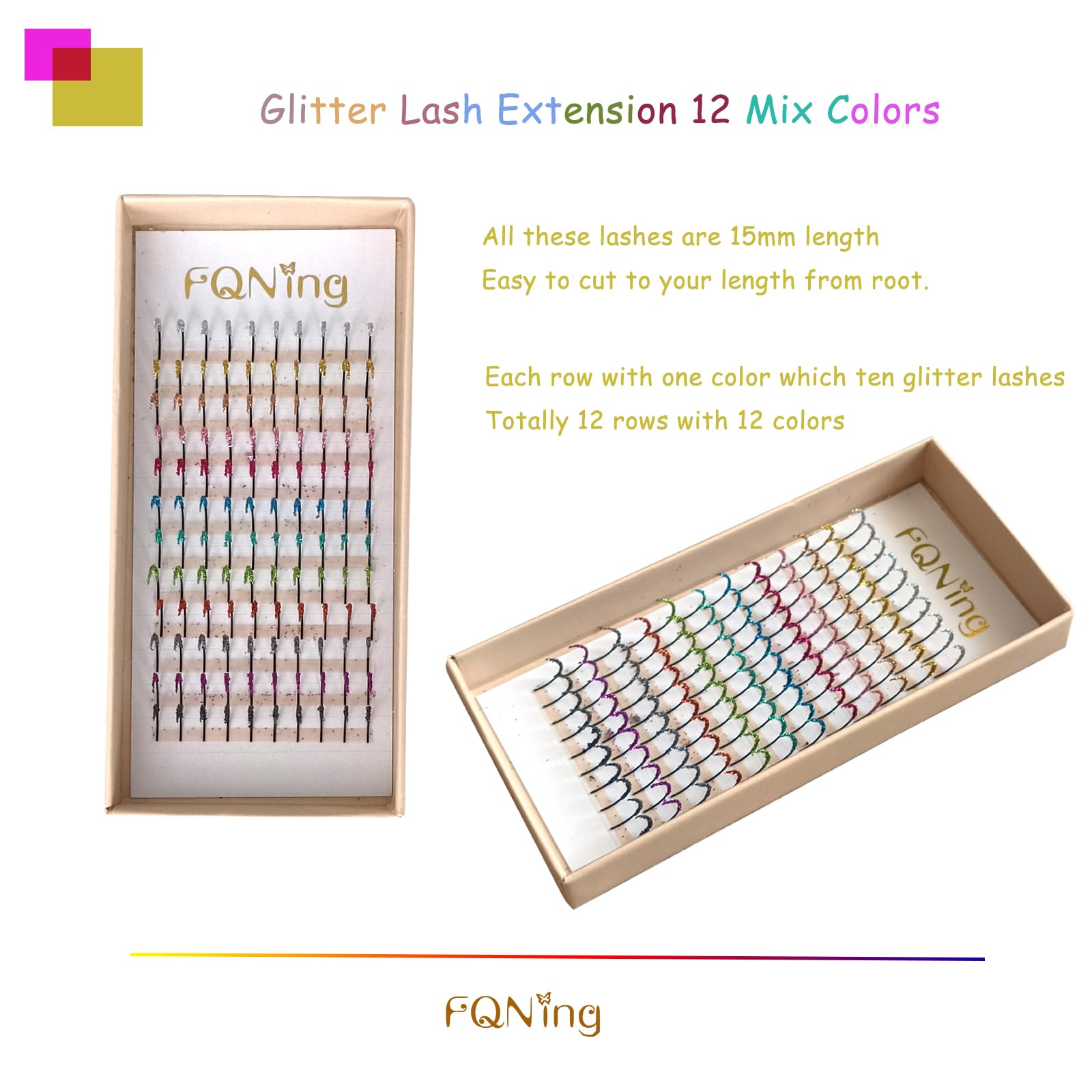 Professional 12-Color Glitter Eyelash Extensions Kit - 15mm 0.20D Spike Lashes for Dramatic Eye Makeup | Perfect for Parties, Halloween, Cosplay & Special Occasions