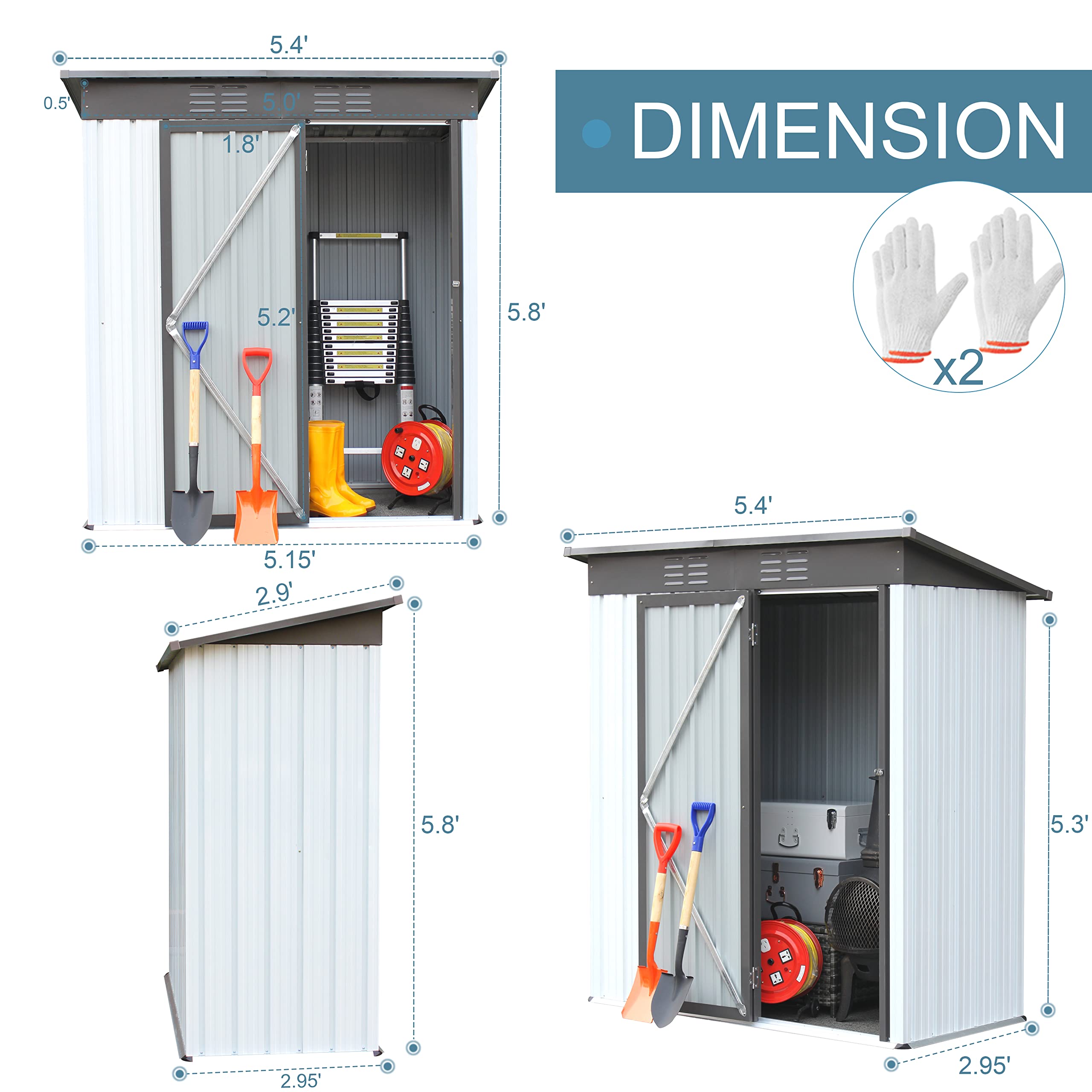 5 x 3ft Outdoor Metal Storage Shed with Lockable Doors - Sun Protection & Waterproof Tool Shed for Garden, Patio, Lawn & Backyard Organization (Gray) - Perfect for Storing Lawn Mowers, Gardening Tools & Outdoor Equipment