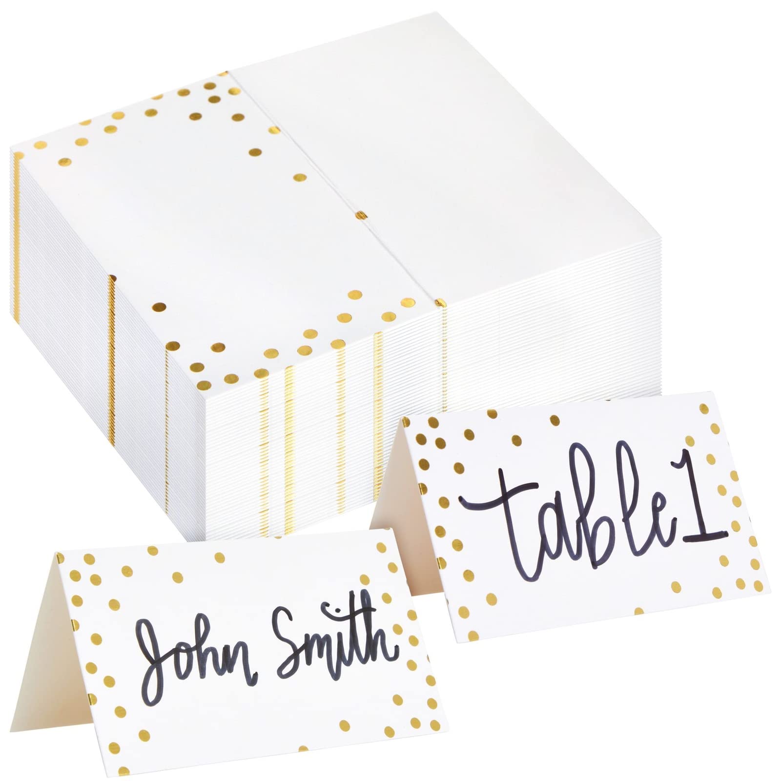 100 Pack Gold Foil Polka Dot Wedding Place Cards - Elegant Blank Table Name Cards for Wedding, Birthday, Banquet & Events - Perfect for Reserved Seating & Table Setting Decorations