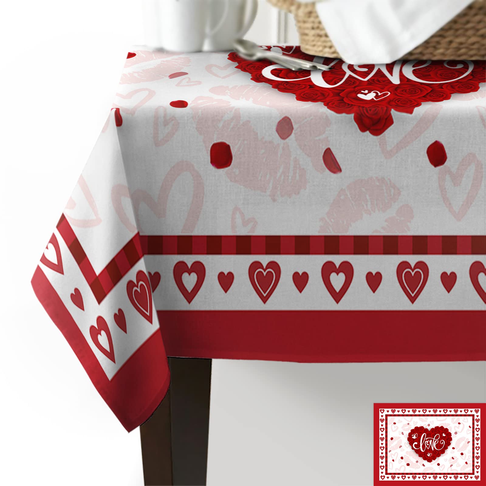 Valentine's Day Waterproof Tablecloth with Roses & Red Lips Design - 60x120 Inch Rectangle Dining Table Cover for Kitchen, Party, Outdoor Decor - Perfect for Romantic Dinners, Anniversary Celebrations & Valentine's Decorations