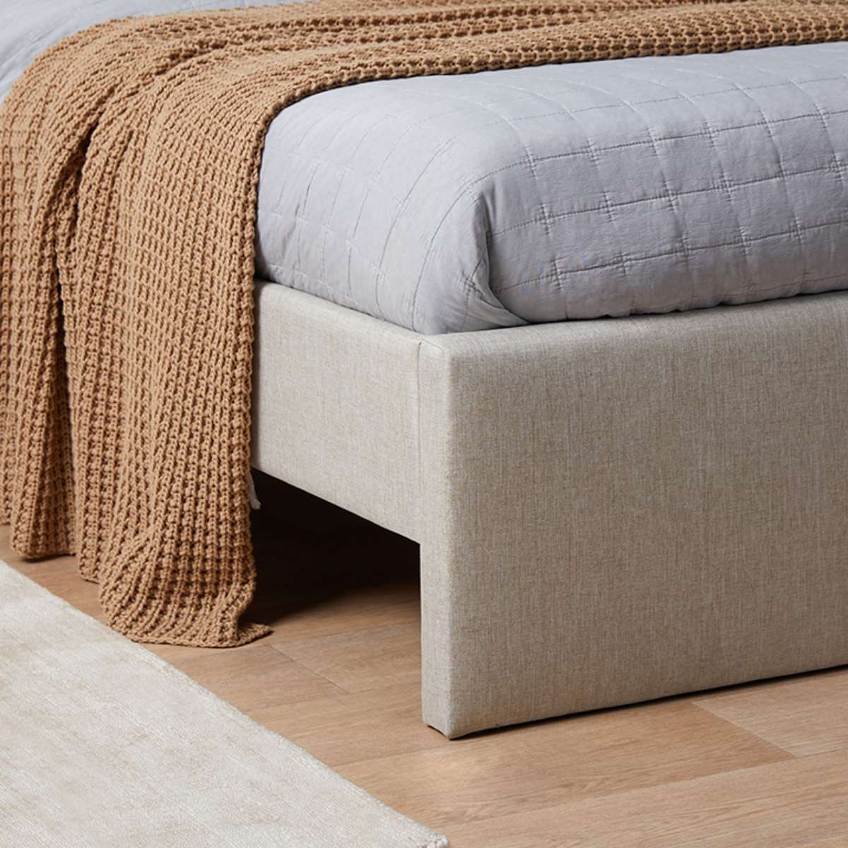 Quinn Natural Wood Double Bed Frame - Queen Size Solid Wood Platform Bed with Headboard for Bedroom, Guest Room, or Dorm