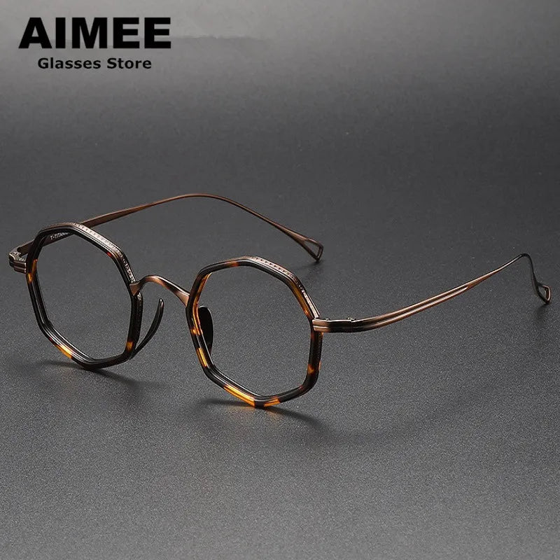 Stylish Unisex Full Rim Polygon Round Titanium Acetate Eyeglasses 80872 - Lightweight & Durable Frames for Work, Reading & Fashion