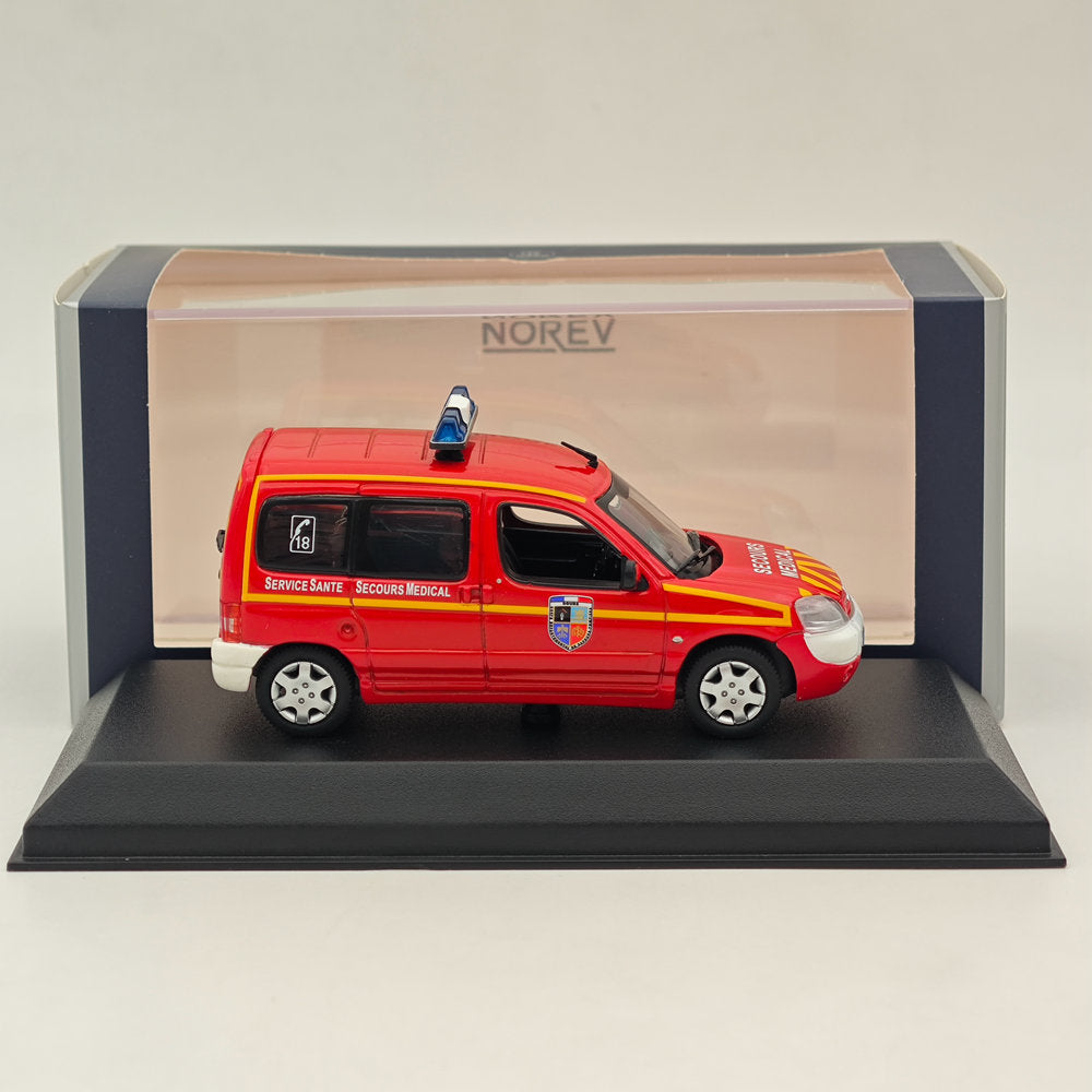 1/43 Scale Norev Citroen Berlingo Fire & Medical Rescue Diecast Model Car - 2004 Red Collectible for Display & Gift Giving - Perfect for Diecast Collectors & Emergency Vehicle Enthusiasts