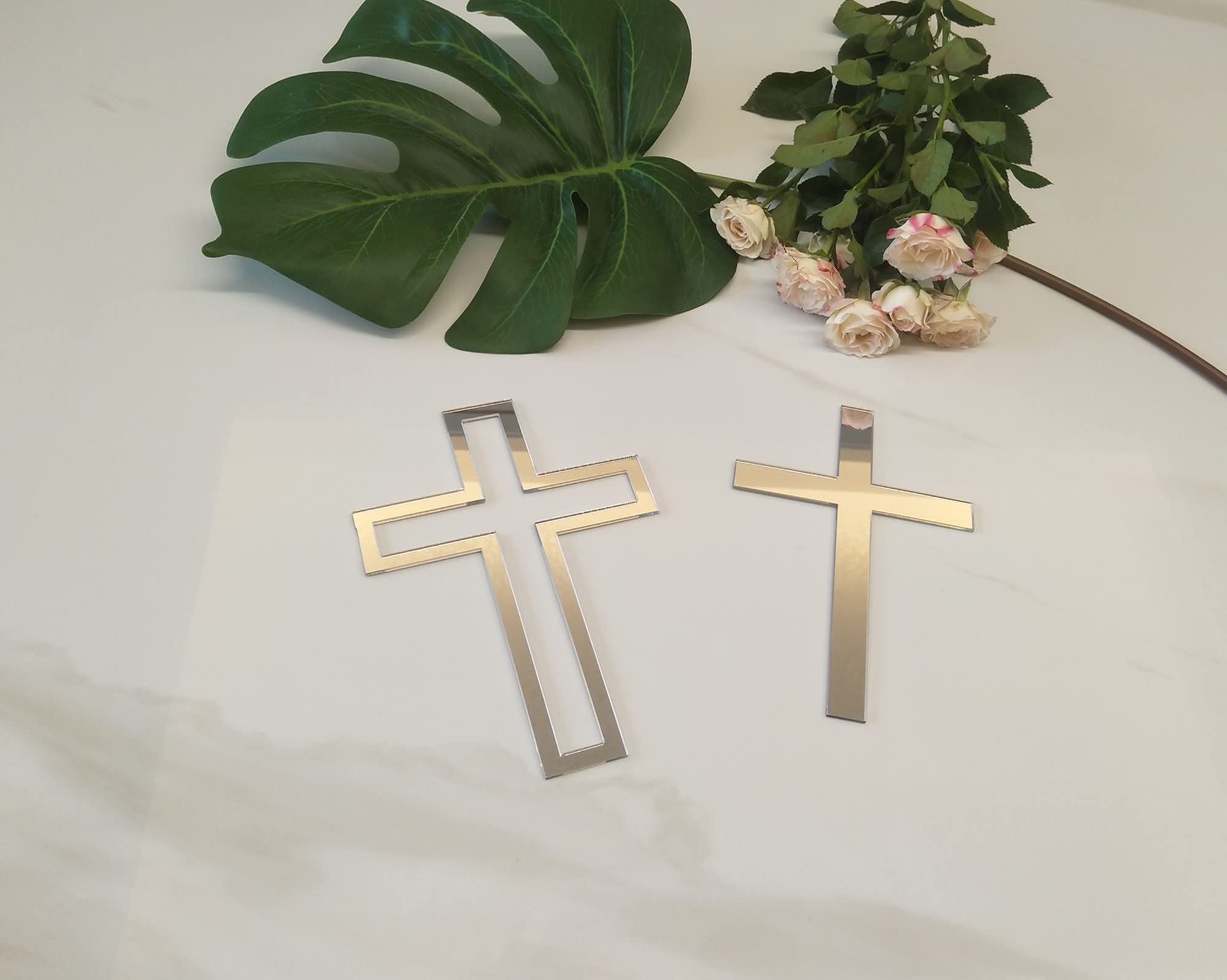 16pcs Acrylic Cross Cake Toppers - Silver Mirror 4'' Cross Cake Decorations for Baptism, Christening, Holy Communion, Easter & Religious Celebrations - Perfect for Wedding, Birthday & Special Occasion Cakes