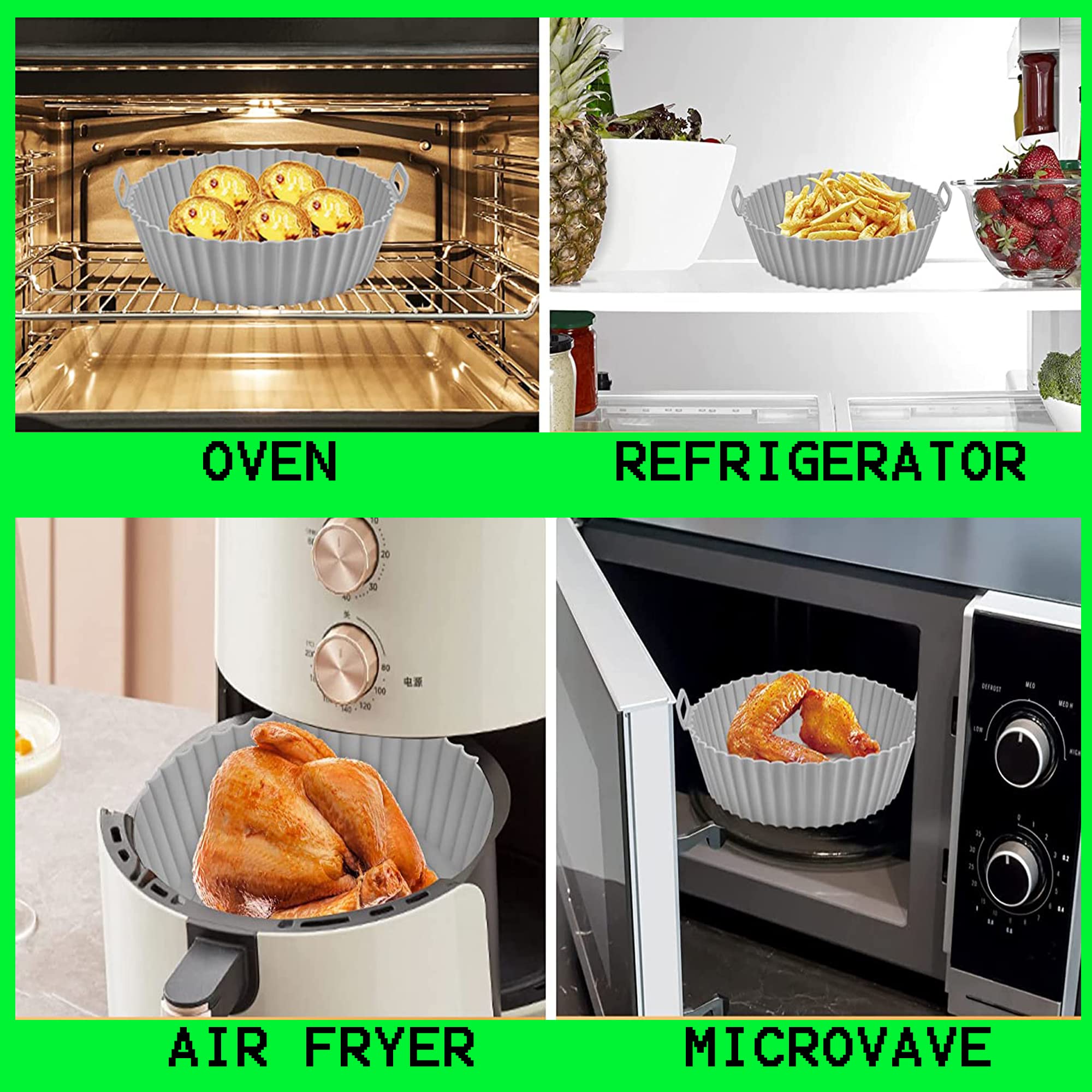 Reusable Silicone Air Fryer Liners (2-Pack) - 7.8 Inch Heat-Resistant, Microwave & Food Safe - Fits Most Air Fryers - Easy to Clean - Perfect for Healthy Cooking & Quick Meal Prep