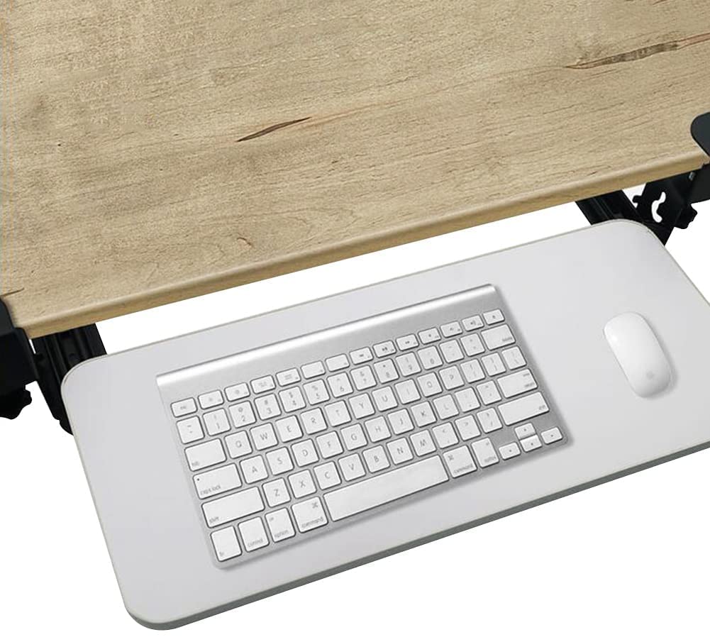Ergonomic Wooden Keyboard Tray - Adjustable Clamp-On Under Desk Shelf for Comfortable Typing (Black, 52x25cm) | Perfect for Home Office & Gaming Setup to Reduce Wrist Strain