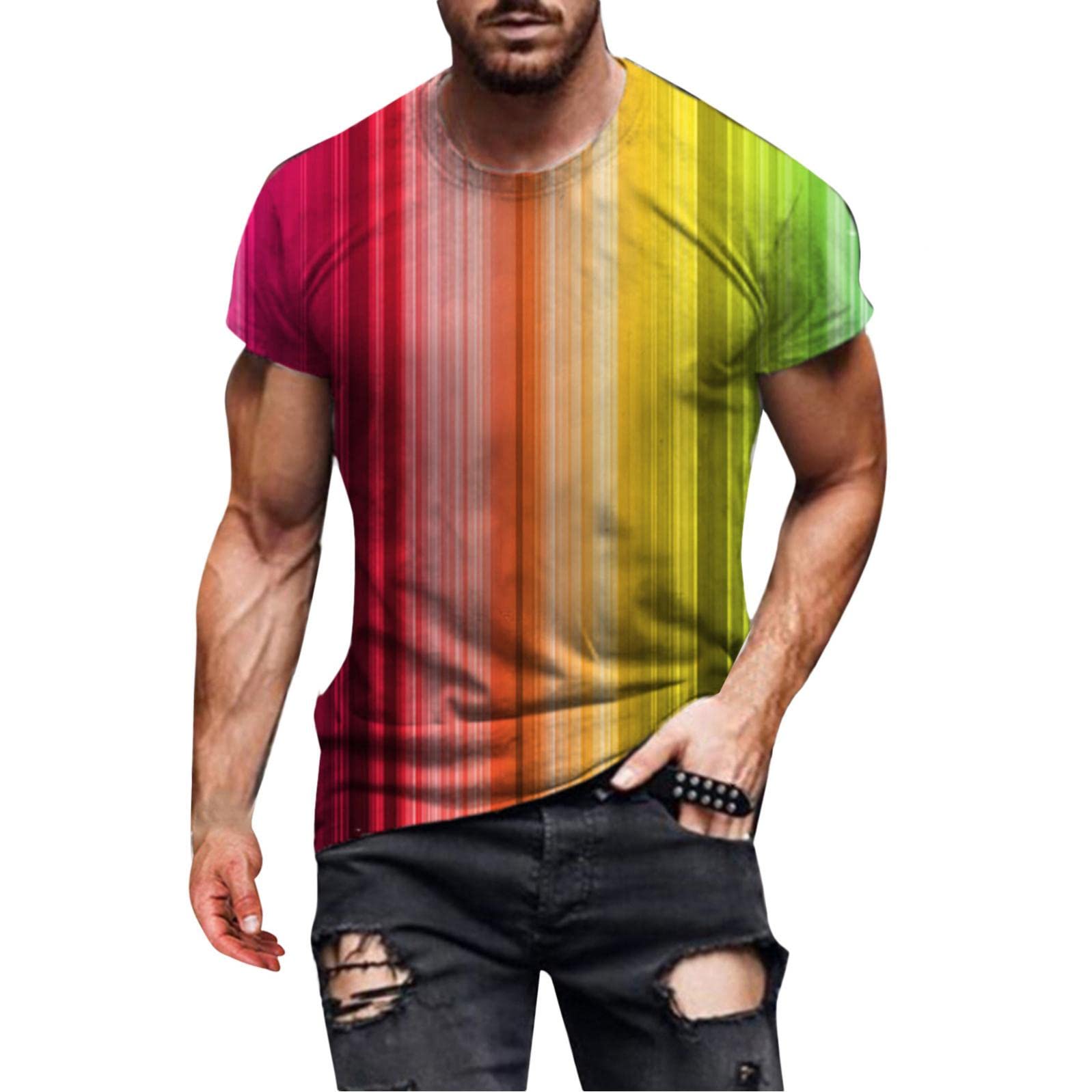 Retro Print Short Sleeve Crew Neck T-Shirts for Men - Loose Fit Gym Shirts & Hipster Graphic Tees - Perfect for Casual Wear, Workouts, and Street Style Fashion