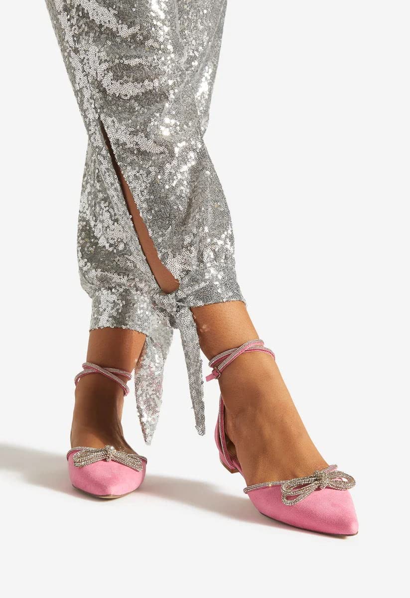 FSJ Women's Pointed Toe Low Heel Ballet Flats - Comfortable D'Orsay Dress Shoes with Rhinestone Bow & Ankle Strap for Office, Wedding & Casual Wear (US Size 4-15) | Elegant & Versatile for Work, Parties & Special Occasions