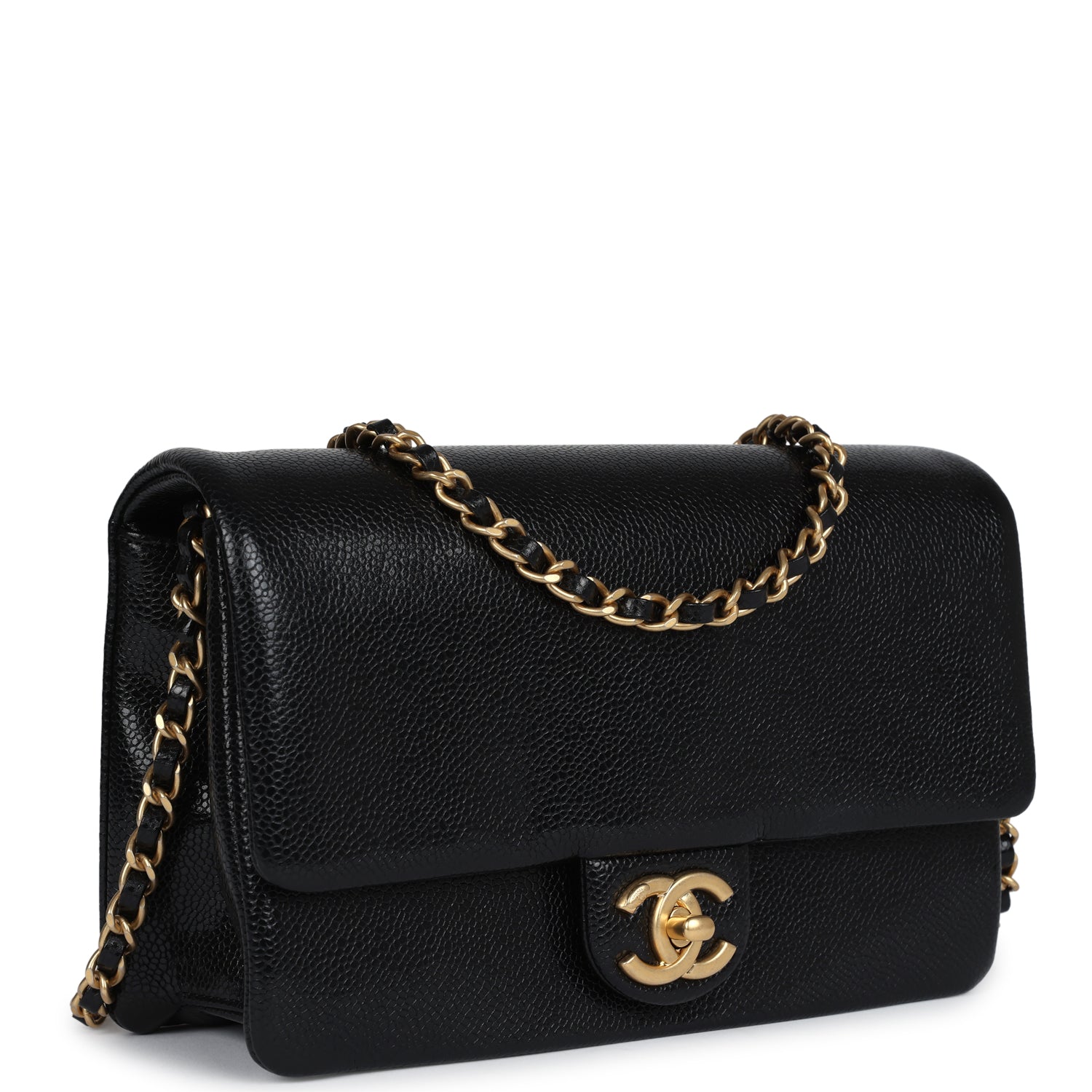 Chanel Small Flap Bag Black Shiny Grained Calfskin with Brushed Gold Hardware - Luxury Crossbody Purse for Women, Perfect for Evening Parties & Date Nights