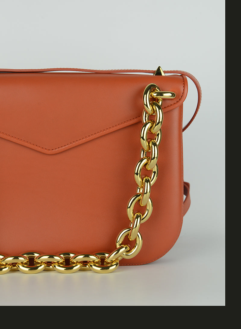 Bottega Veneta Orange Leather Envelope Bag - Luxury Crossbody Purse for Women, Perfect for Work, Travel & Evening Events