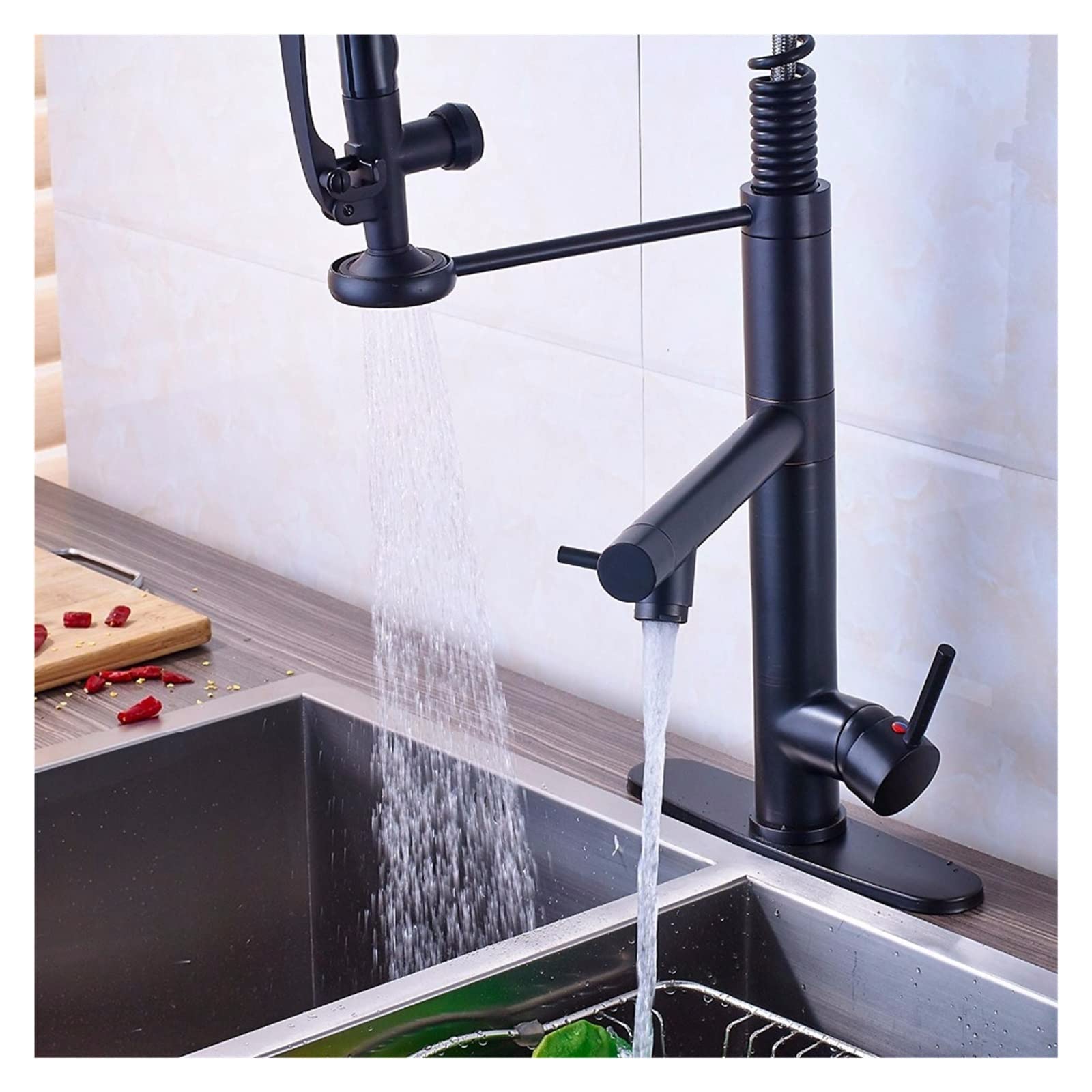 Sturdy Pre-Rinse Spring Pull Down Kitchen Sink Faucet - Single Handle with Sprayer in Black Bronze & Chrome - Perfect for Modern Kitchens & High-Traffic Restaurants