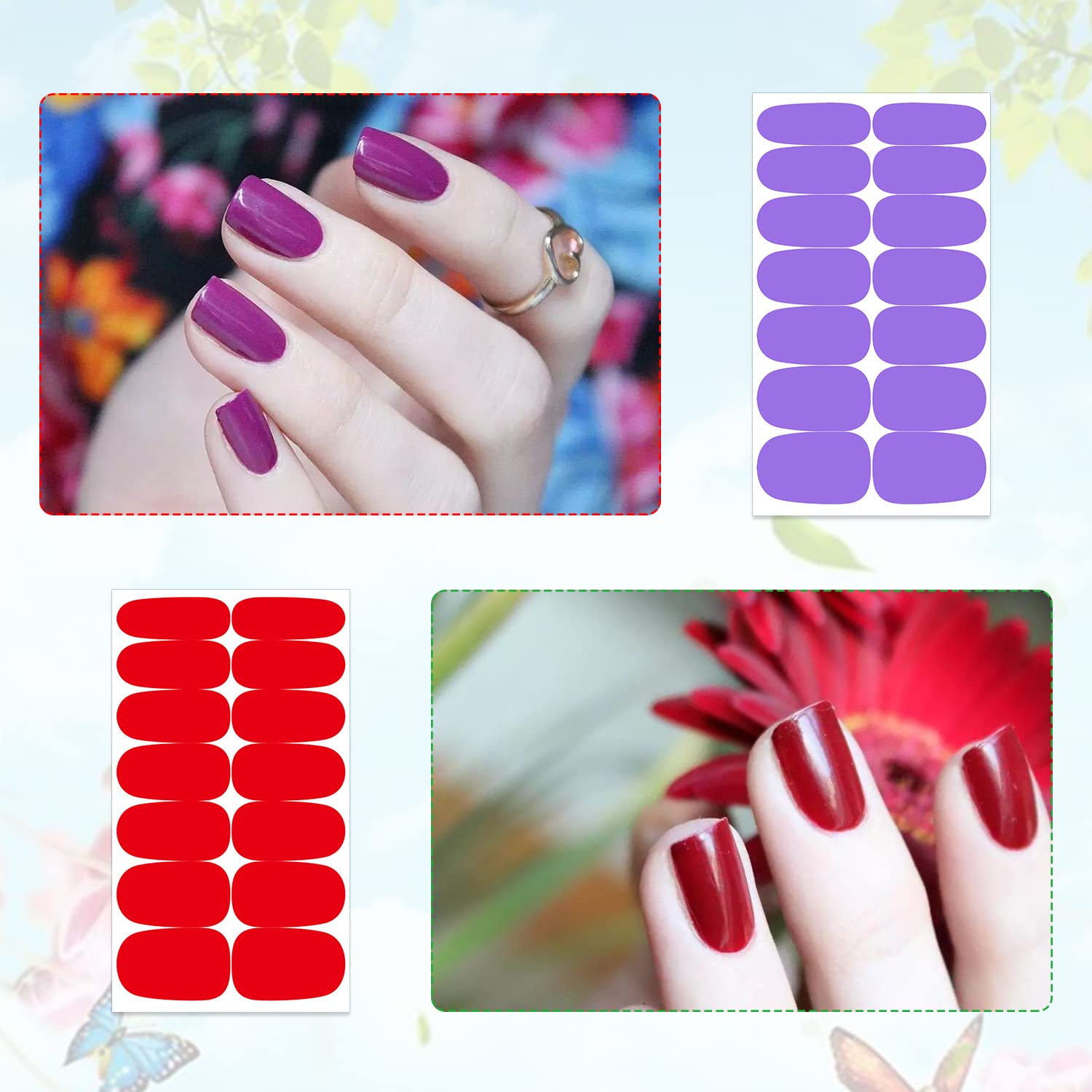 DANNEASY 12 Sheets Solid Color Spring Nail Polish Strips - Self Adhesive Nail Wraps & Stickers for Women & Girls - Includes 1 Nail File & Cuticle Stick - Perfect for Home Manicures, Parties & Nail Art Designs