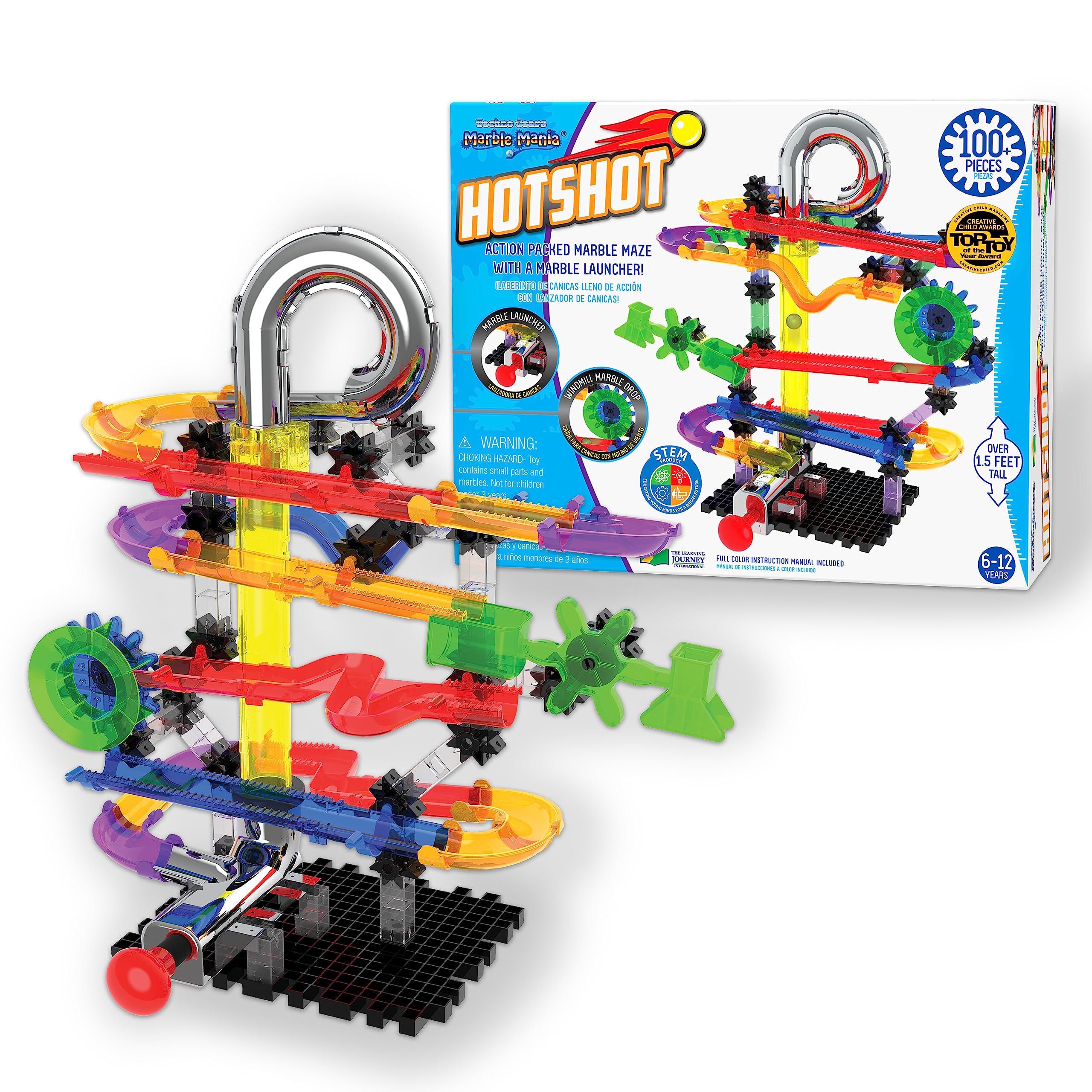 The Learning Journey - Techno Gears Marble Mania Hotshot 100+ Piece STEM Building Set - Educational Marble Run Toy for Kids Ages 6-12 - Award Winning Construction Game for Boys & Girls (567890) - Perfect for Classroom STEM Activities & Family Game Nights