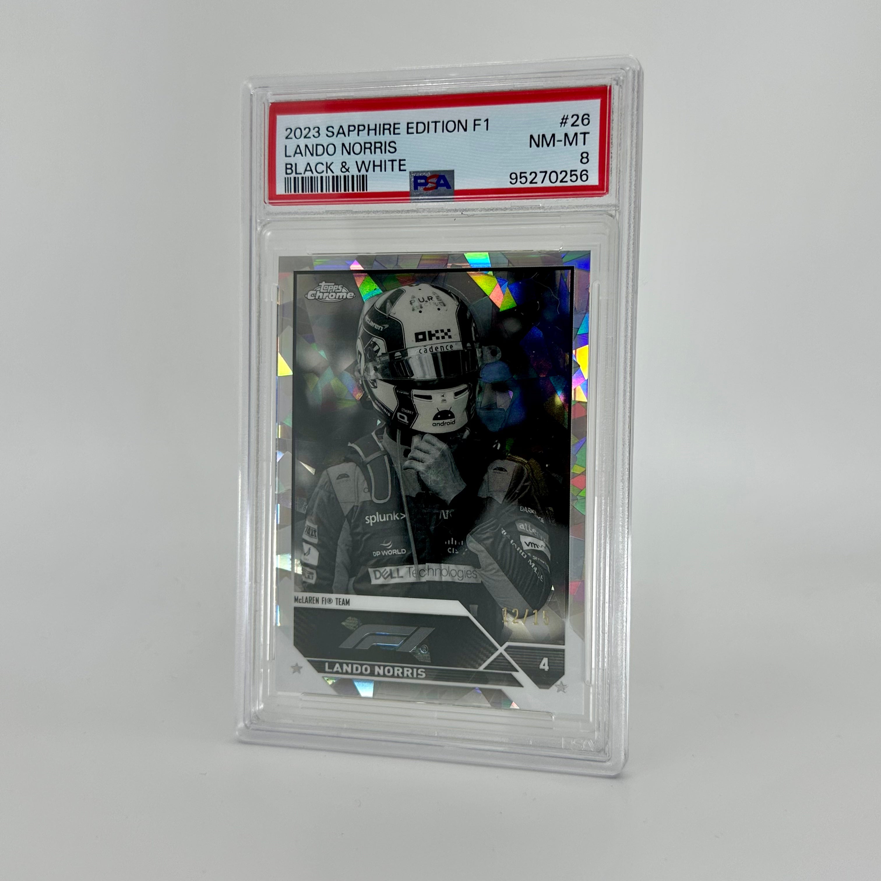 2023 Topps Chrome Sapphire Lando Norris #26 Black & White PSA 8 Graded Card - Perfect for F1 Collectors, Sports Memorabilia Displays & Investment Portfolios
