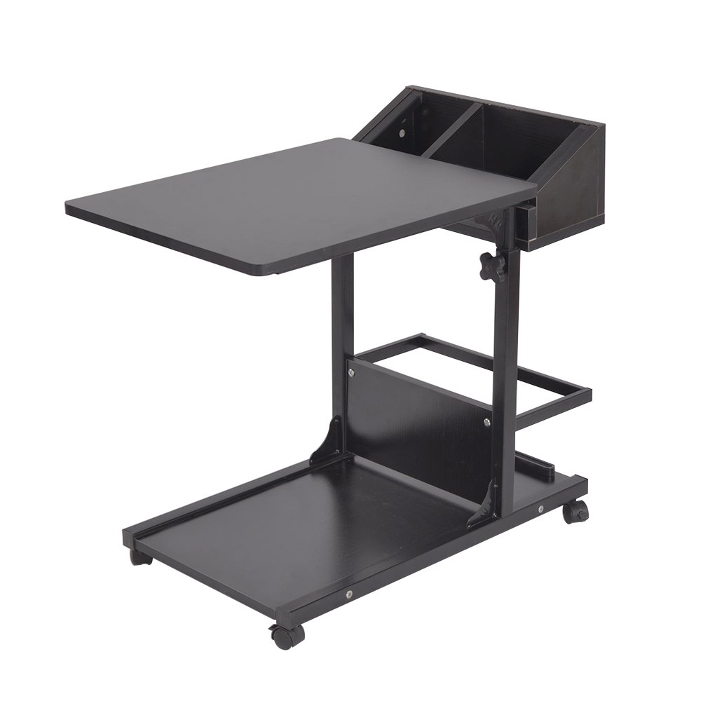 Adjustable Sofa Side Table with Laptop Holder - Black C-Shaped End Table for Living Room, Bedroom & Office - Perfect for Coffee, Snacks & Remote Storage
