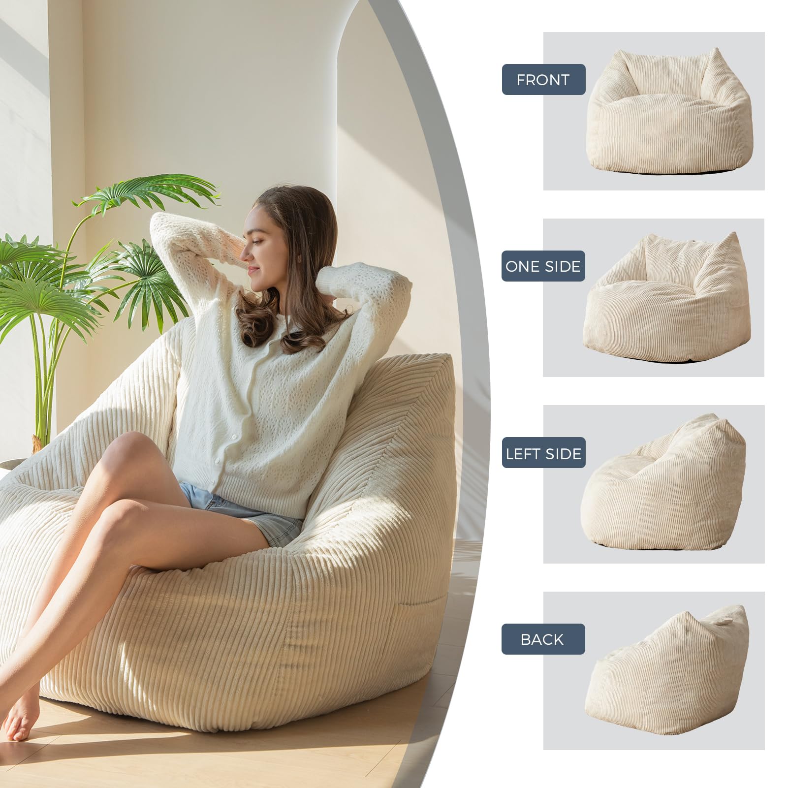 MAXYOYO Bean Bag Chair with Handle - Portable Floor Sofa for Teens, Gaming, Reading & Relaxing - Perfect for Living Room, Bedroom & Dorm Decor