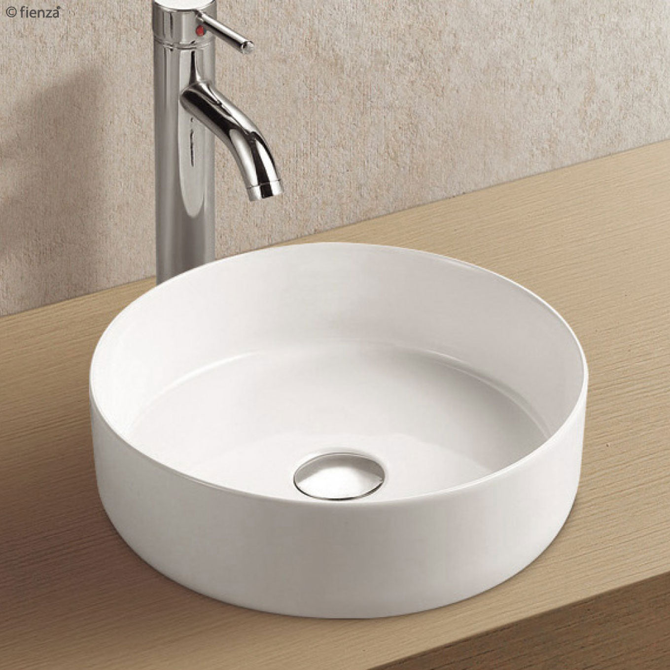 Fienza RB3134 Reba Above Counter Ceramic Bathroom Sink - Glossy White Finish for Modern Vanities | Perfect for Home, Hotel & Restaurant Bathrooms