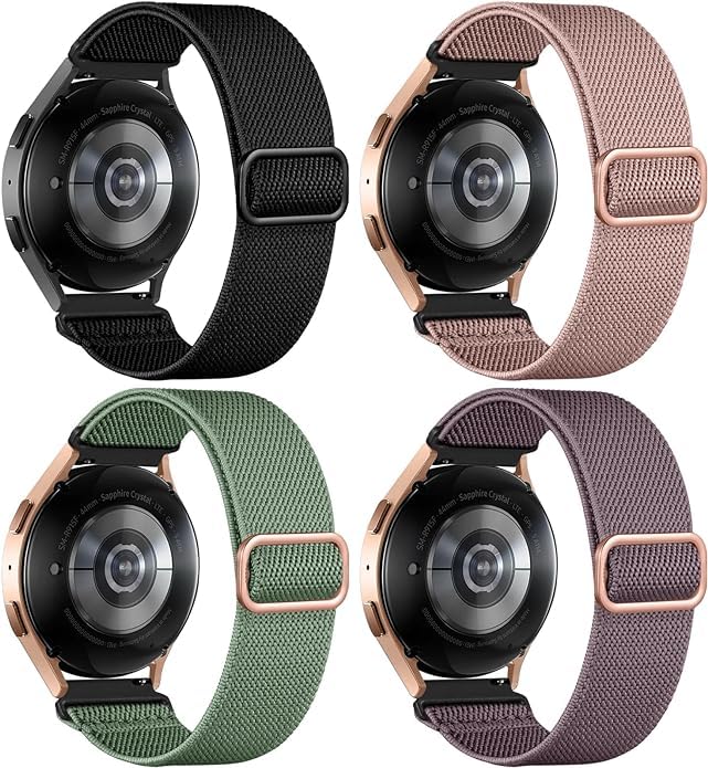 DaQin 4 Pack Stretchy Nylon Solo Loop Bands - Compatible with Samsung Galaxy Watch 7/6/5/4/Classic/Active 2/5 Pro - 20mm Soft Adjustable Sport Strap for Workout, Running & Daily Wear