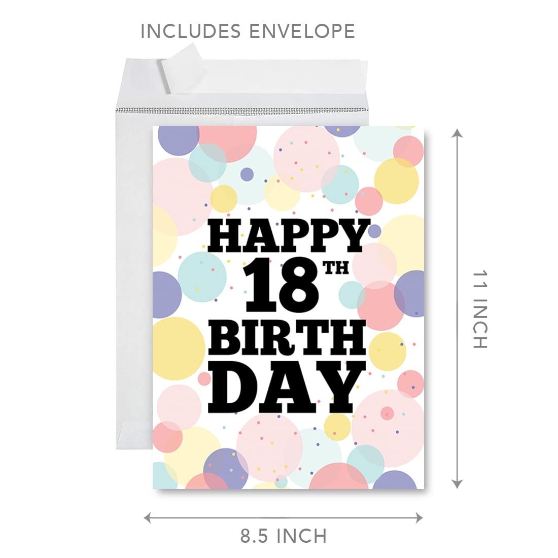 Jumbo Happy Birthday Card with Envelope - Pastel Confetti 18th Birthday Greeting Card for Girls, Daughter, Granddaughter | 8.5