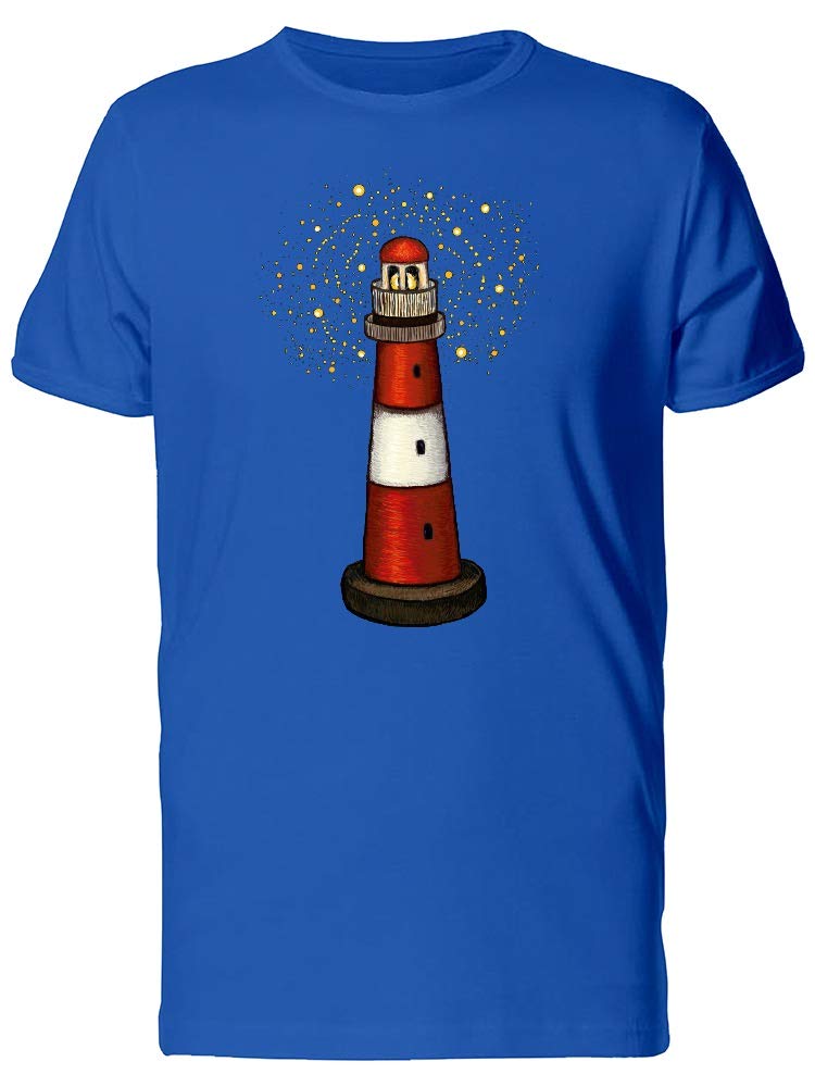Red & White Lighthouse At Night Men's T-Shirt - Casual Graphic Tee for Outdoor Adventures & Travel Enthusiasts