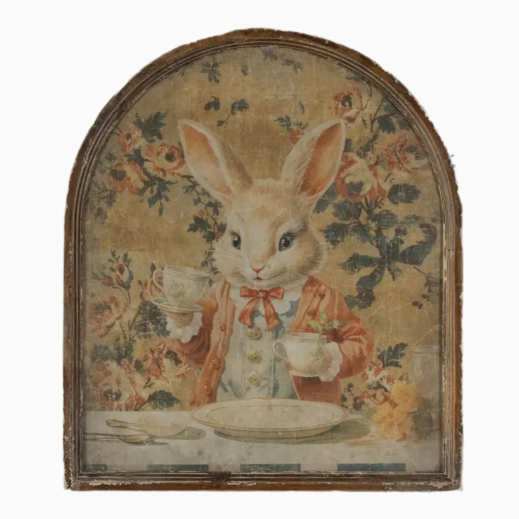 Elegant Arched Framed Bunny Print Wall Art - Perfect for Tea Party Decor, Nursery, and Spring Home Decor