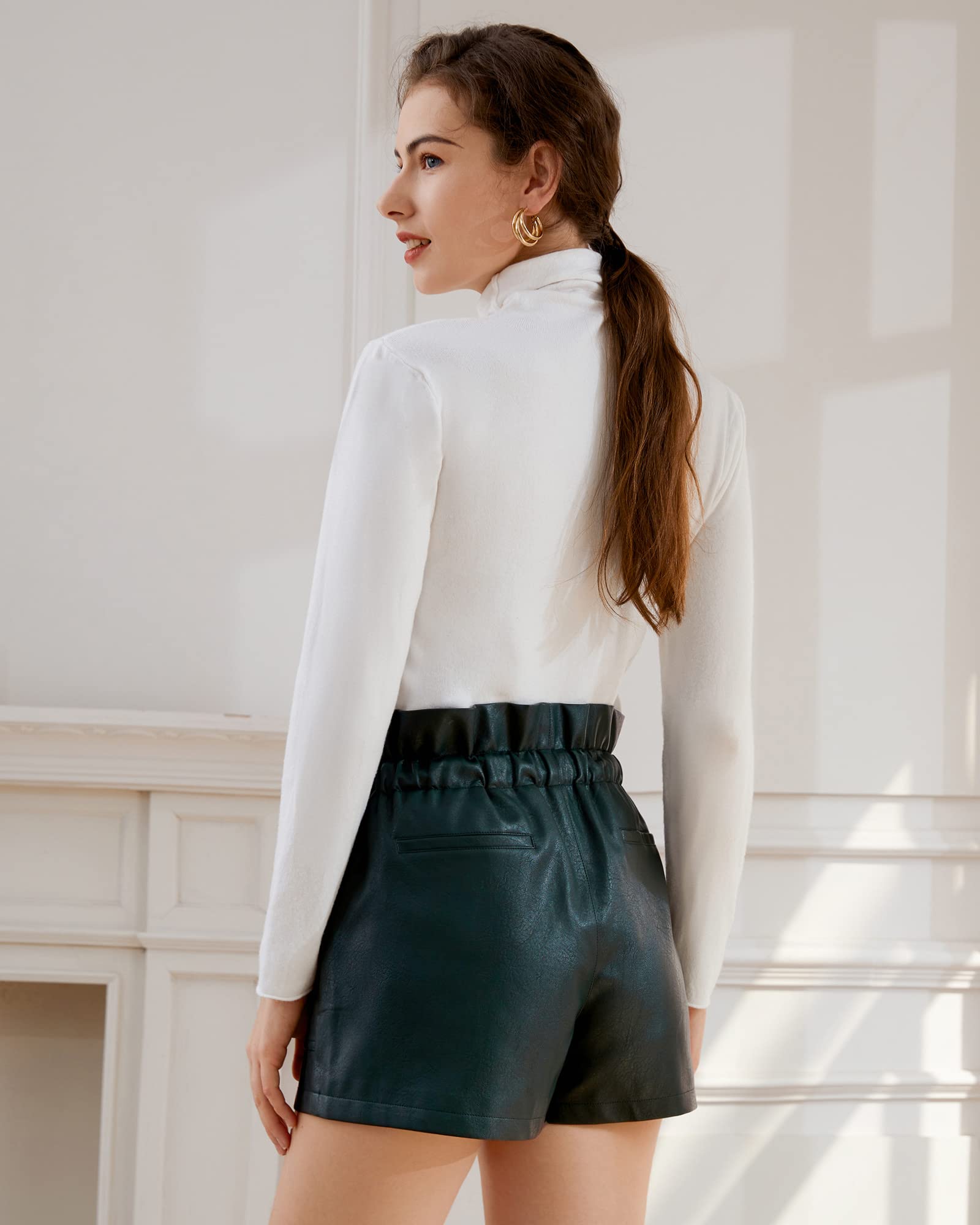 QIANXIZHAN Women's Faux Leather High Waist Wide Leg Shorts - Sexy Stretch Vegan Leather Shorts for Women | Perfect for Night Out, Club Wear, and Summer Fashion