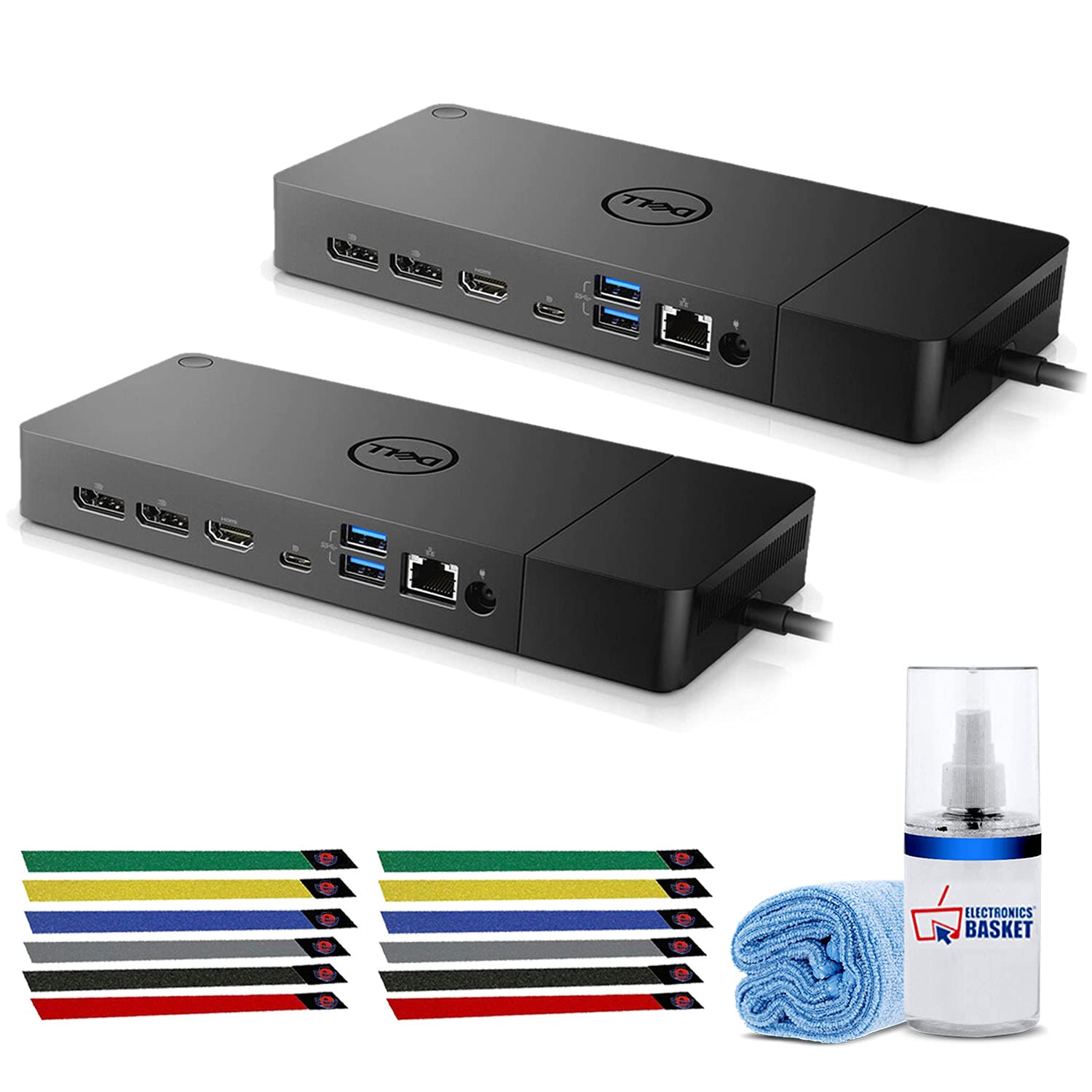 Dell WD19S 130W USB-C Docking Station with HDMI, DisplayPort, Ethernet - 2 Pack Bundle Includes LCD Screen Cleaner & 12 Cable Ties for Home Office & Workspace Setup