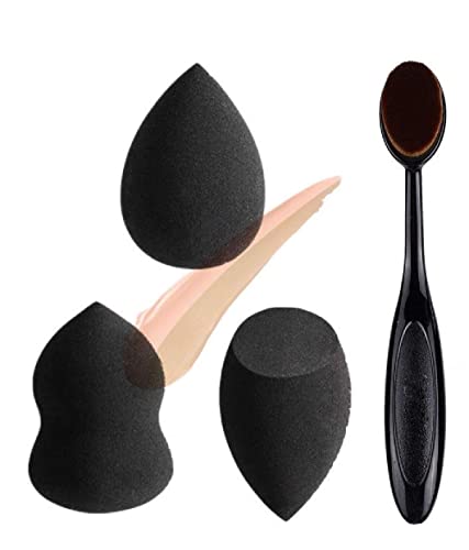 Famecia 3+1 Pcs Makeup Sponge Set with Foundation Brush - Professional Beauty Blender for Liquid, Cream & Powder - Multicolored Makeup Sponges & Brush for Flawless Foundation Application - Perfect for Daily Makeup, Contouring & Professional Makeup Artists