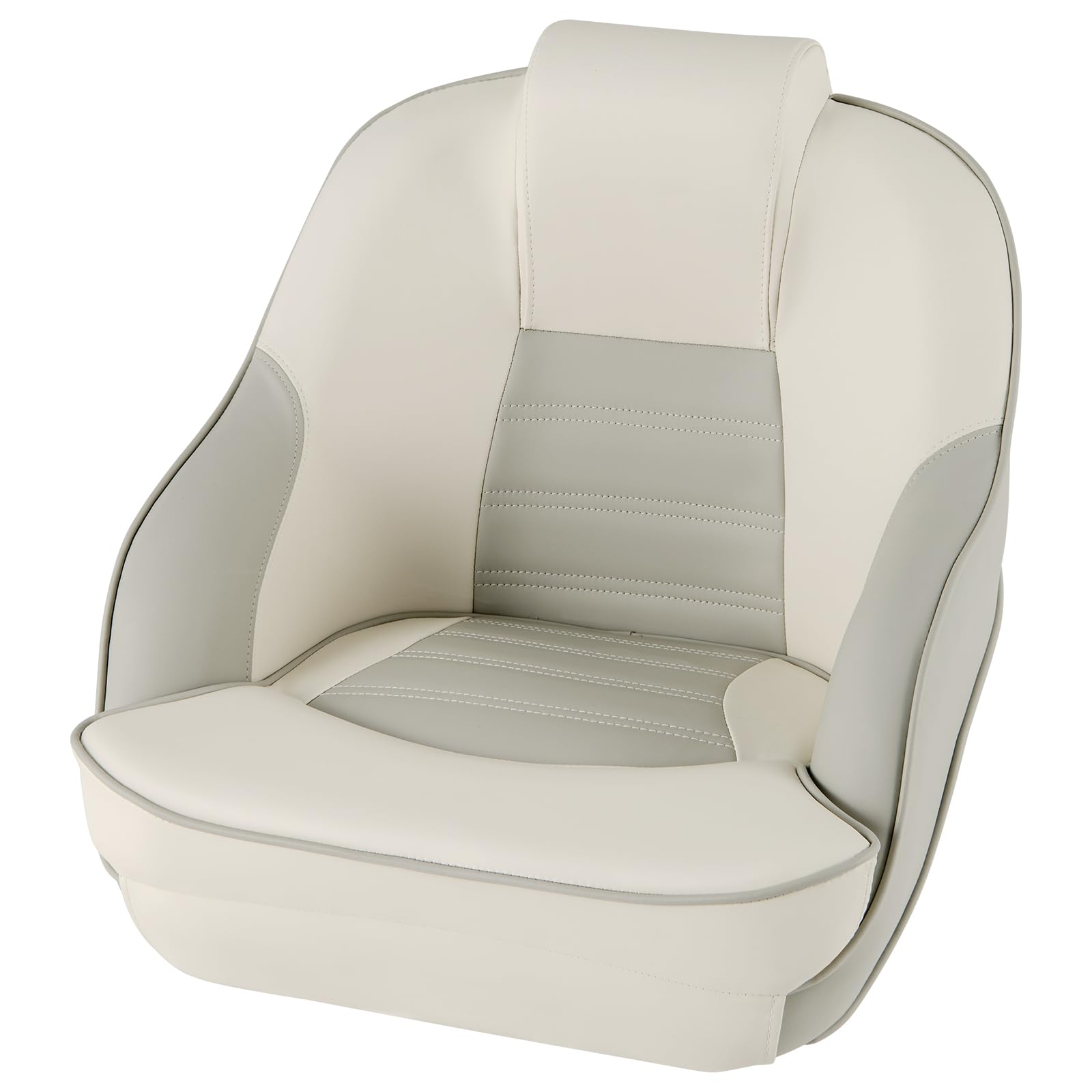 Goplus Captain Bucket Seat - Waterproof PVC Leather Pontoon Boat Chair with Thick Sponge Padding & Curve Armrest, High Back Fishing Boat Seat for Pontoon, Sightseeing, and Leisure Boating (1 Pack, Ivory & Gray) - Perfect for Comfortable Fishing Trips and Relaxing Water Tours