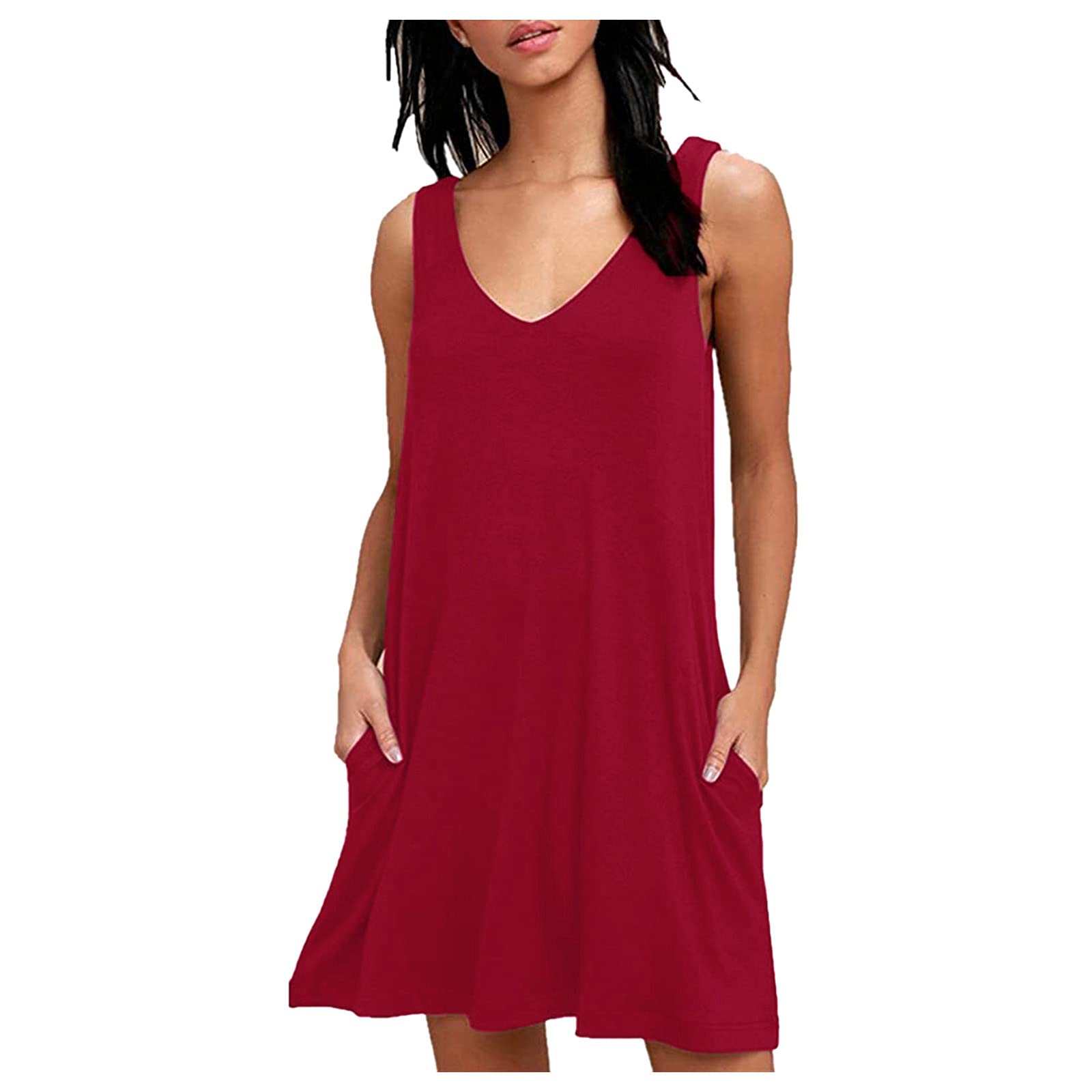 Women's Floral Sleeveless V-Neck Loose Tank Sundress - Casual Beach Dress for Summer, Vacation & Outdoor Activities