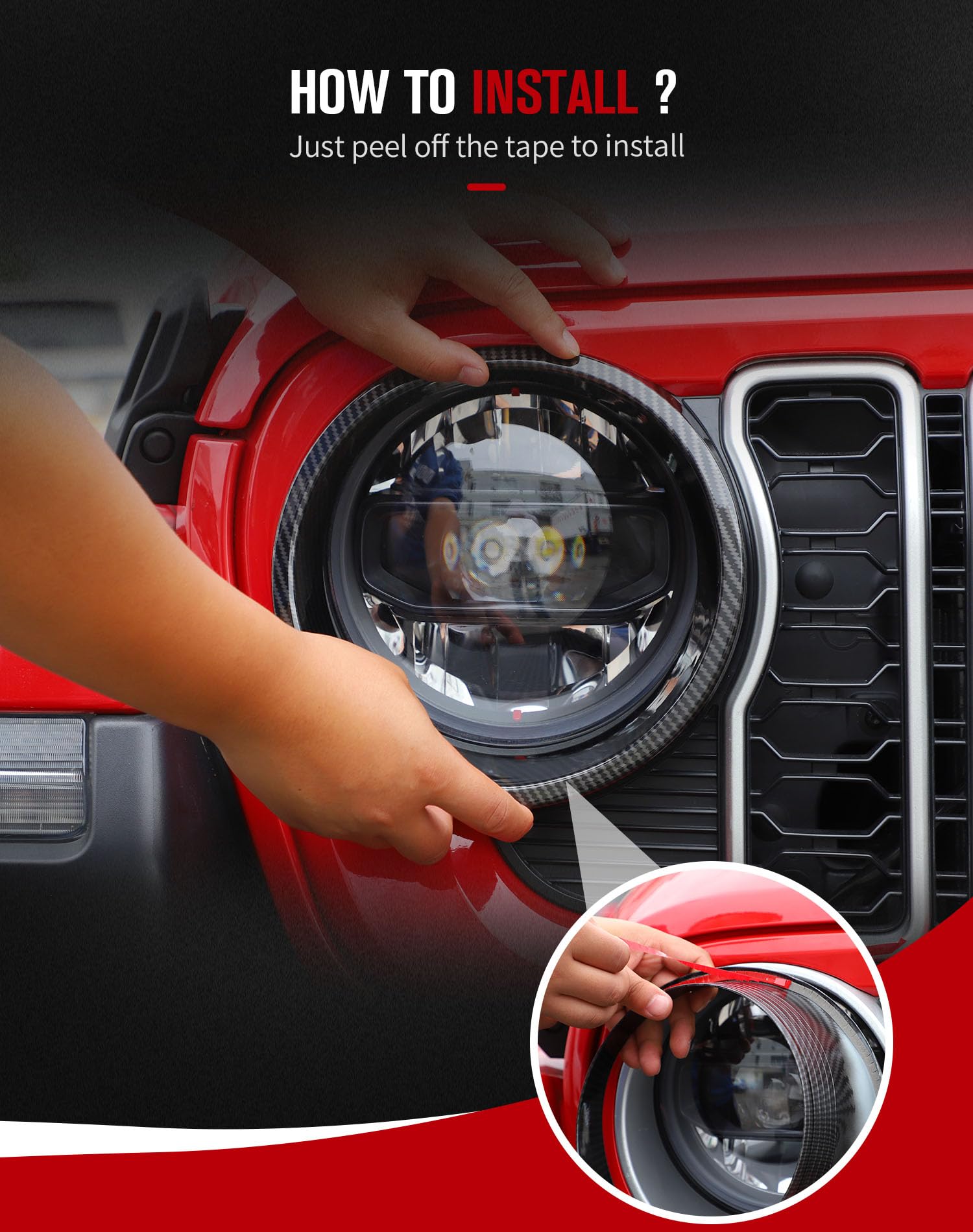 JeCar Carbon Fiber Headlight Trim Covers for 2024 Jeep Wrangler JL/JLU & Gladiator JT - Durable Front Light Bezels & Exterior Accessories - Perfect for Off-Roading, Night Driving & Custom Styling