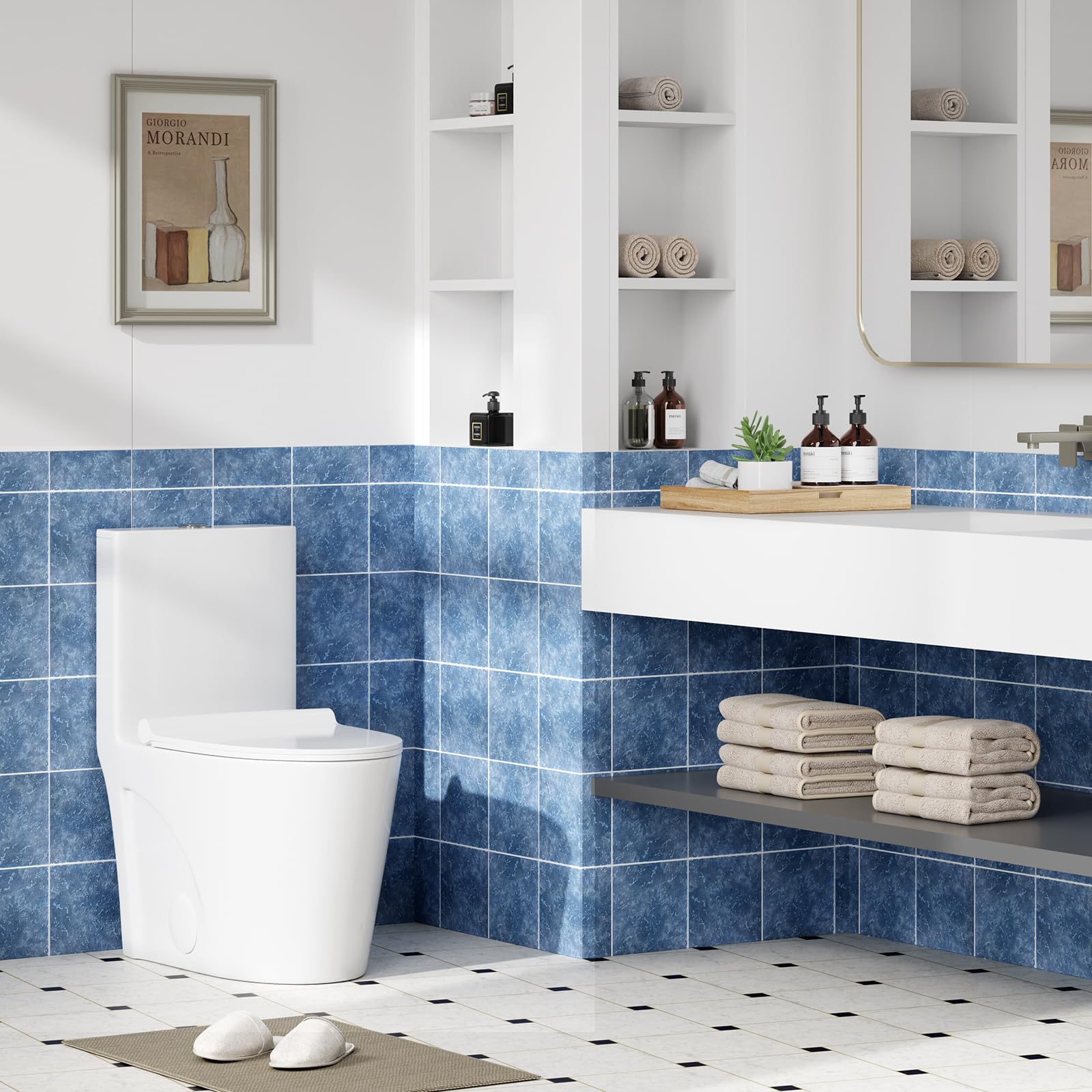 One Piece Elongated Toilet with Soft Closing Seat - Comfort Height, Dual Tornado Flush 1.6 GPF - Perfect for Modern Bathrooms, Small Spaces & Water-Efficient Homes