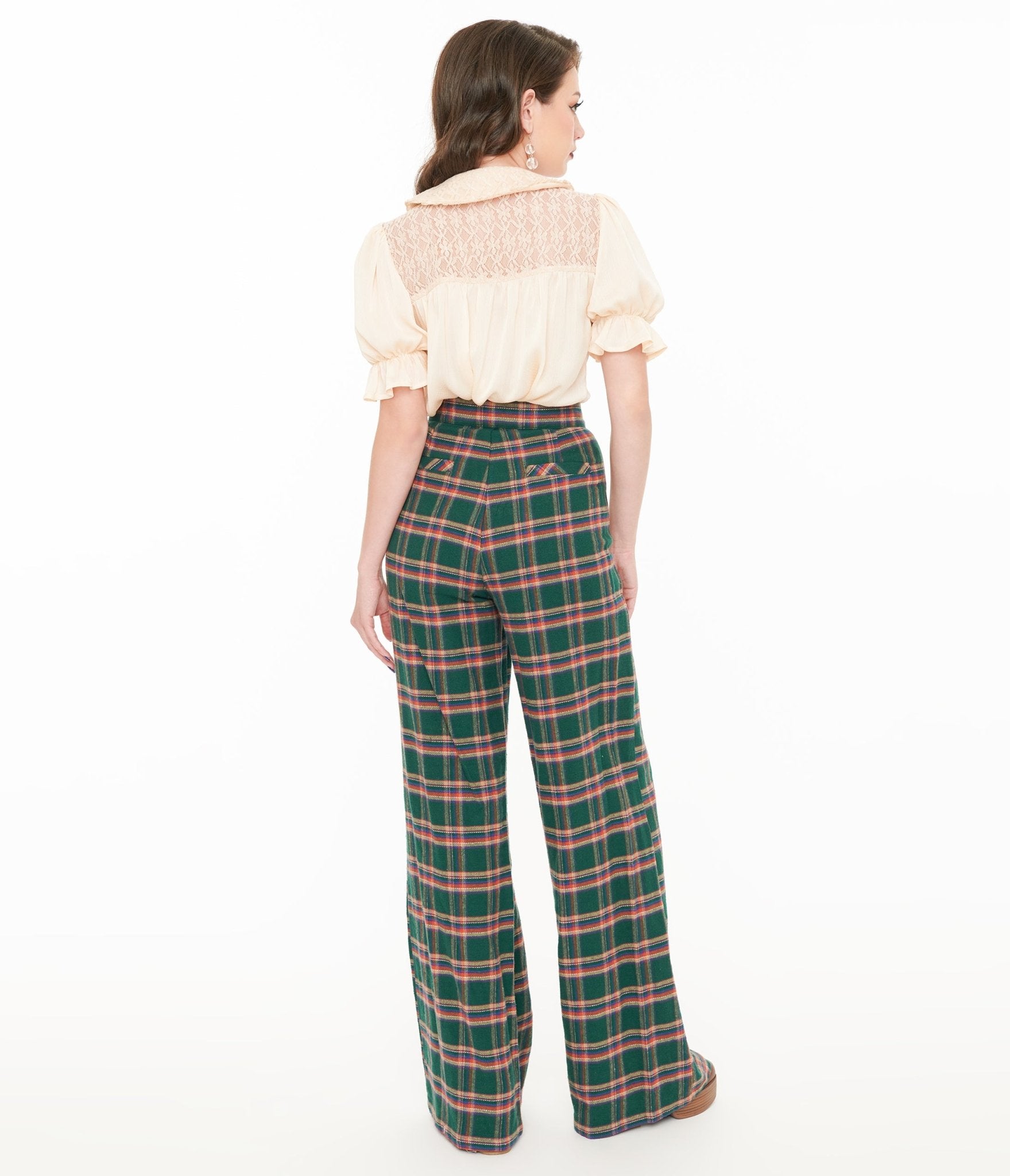 Vintage 1960s Green & Red Plaid Wide Leg Trousers by Smak Parlour - Retro High Waist Pants for Women, Perfect for Christmas Outfits & Holiday Parties