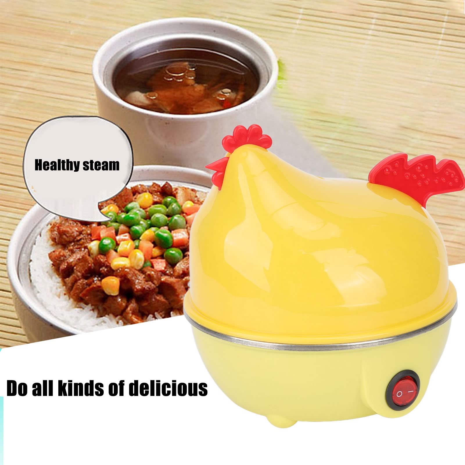 Electric Egg Cooker - 7 Egg Capacity, Automatic Shut Off, Fast Boiling, Chicken Shape Design for Perfect Hard/Soft Boiled Eggs | Ideal for Breakfast, Meal Prep & Keto Diet (110V US Plug)