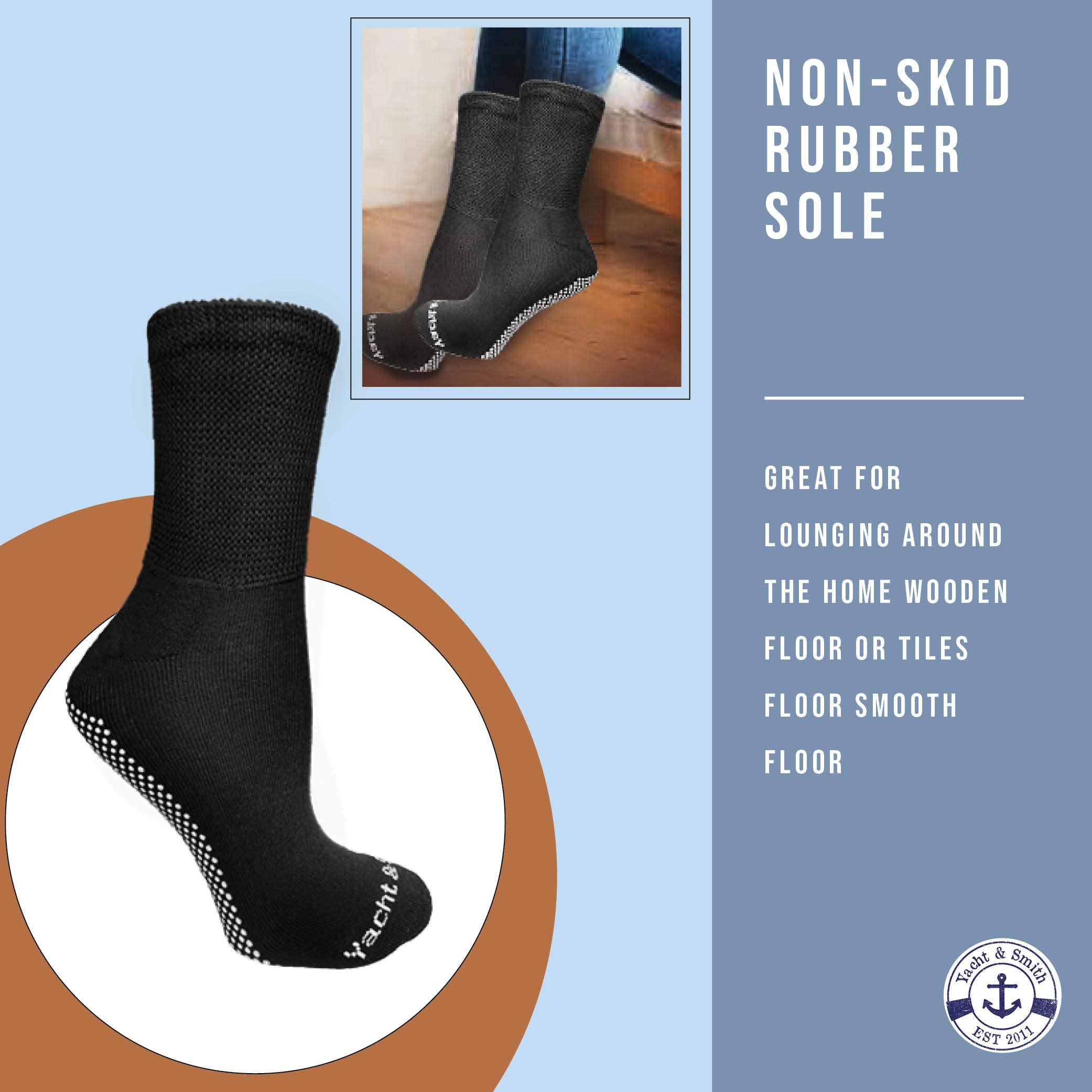 Yacht & Smith Non-Skid Diabetic Socks - Loose Fit Gripper Bottom Black Slipper Socks for Men & Women | Hospital & Home Use | Wholesale Bulk Pack