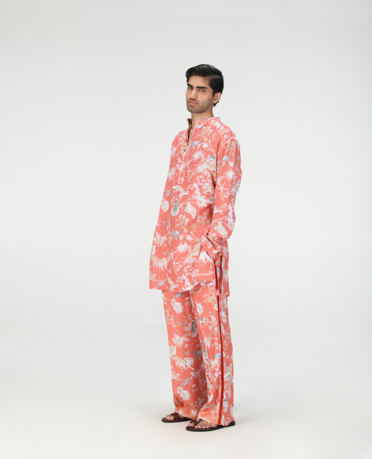 Men's Linen Kurta in Coral - Comfortable & Breathable Traditional Indian Attire for Festivals, Weddings & Casual Wear