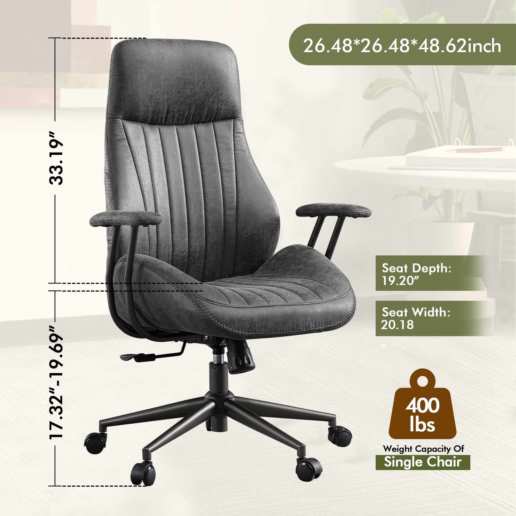 Ergonomic High Back Office Chair - Modern Swivel Desk Chair with Adjustable Height & Lumbar Support - Black Suede Fabric Gaming Chair for Home Office, Workstation & PC Gaming Setup - Comfortable Computer Chair for Long Hours of Work or Play