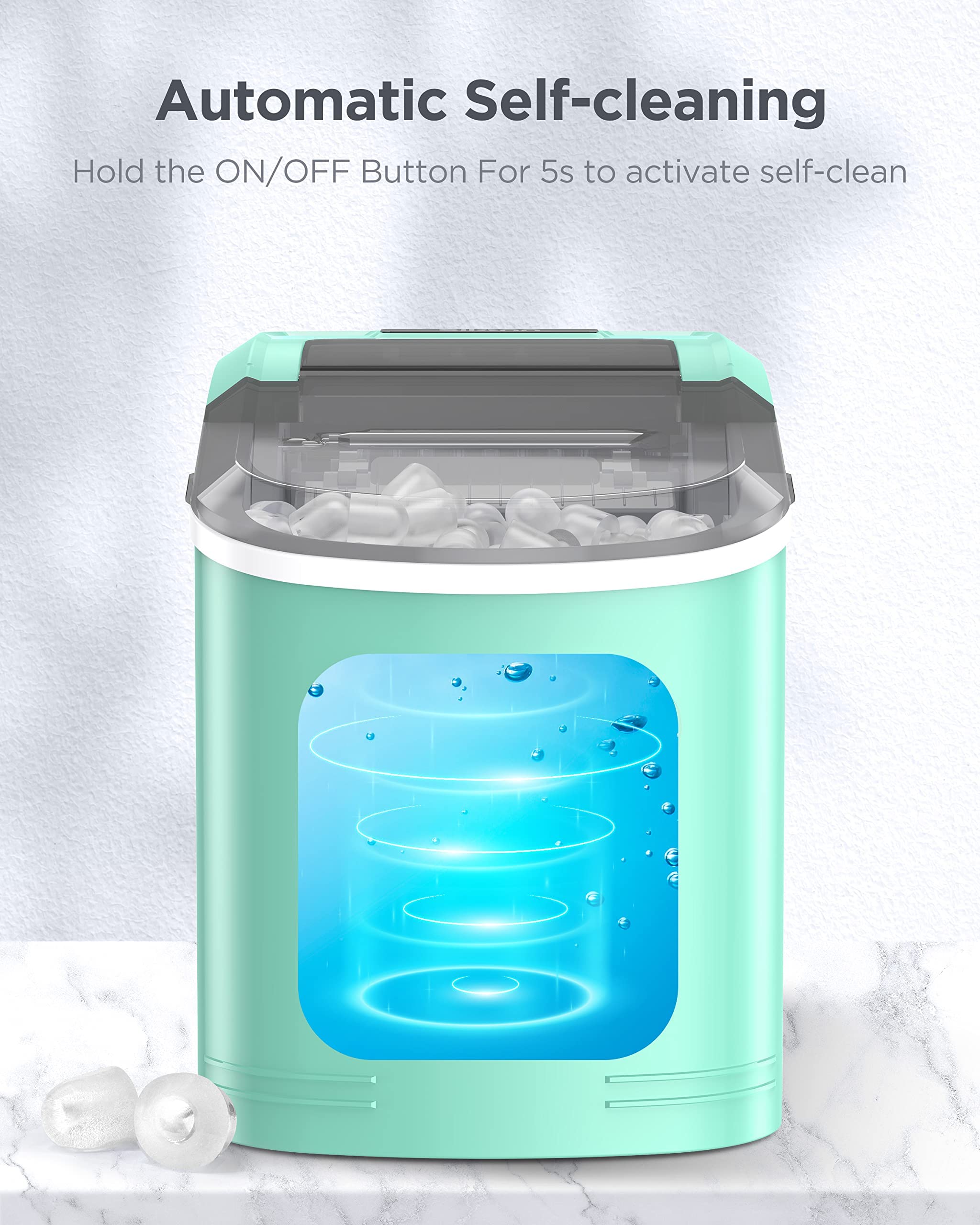 Silonn Countertop Ice Maker Machine - 26 lbs Daily, 9 Cubes in 6 Mins, Self-Cleaning & Portable with Ice Scoop & Basket - Perfect for Home, Office, RV, and Parties