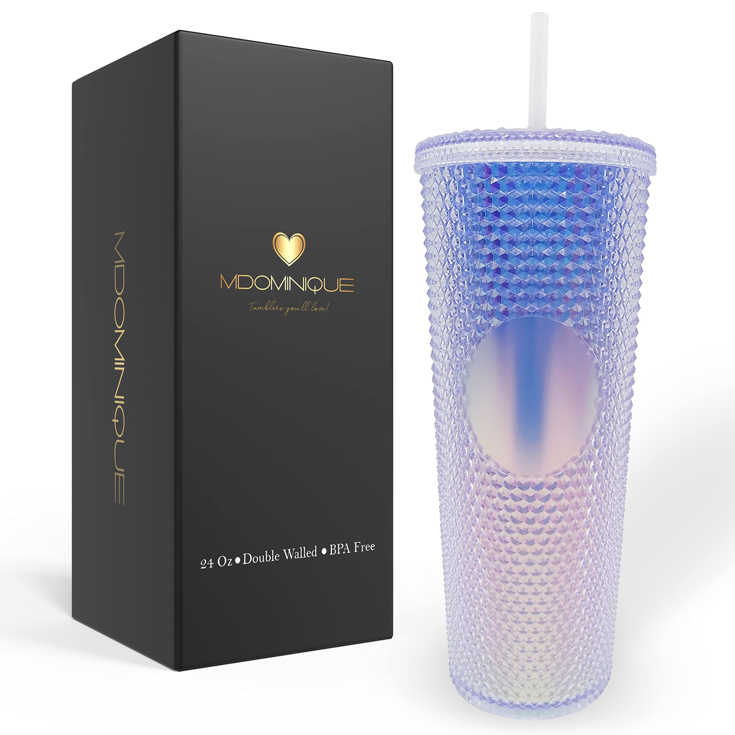 24oz Studded Ombre Tumbler with Lid and Straw - Reusable Insulated Cup for Hot & Cold Drinks - Perfect for Office, Gym, Travel, and Outdoor Activities