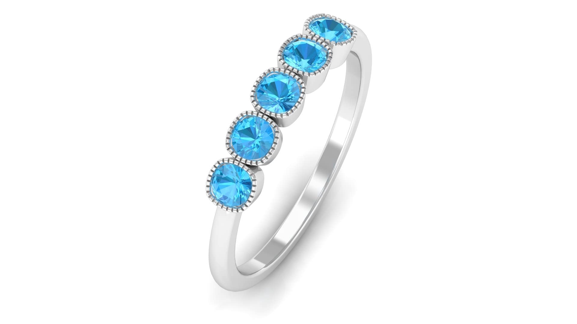 0.75 CT Swiss Blue Topaz Five Stone Band Ring - 14K Solid Gold Bezel Set Engagement Ring for Women - Perfect for Anniversary, Wedding, or Gift Giving