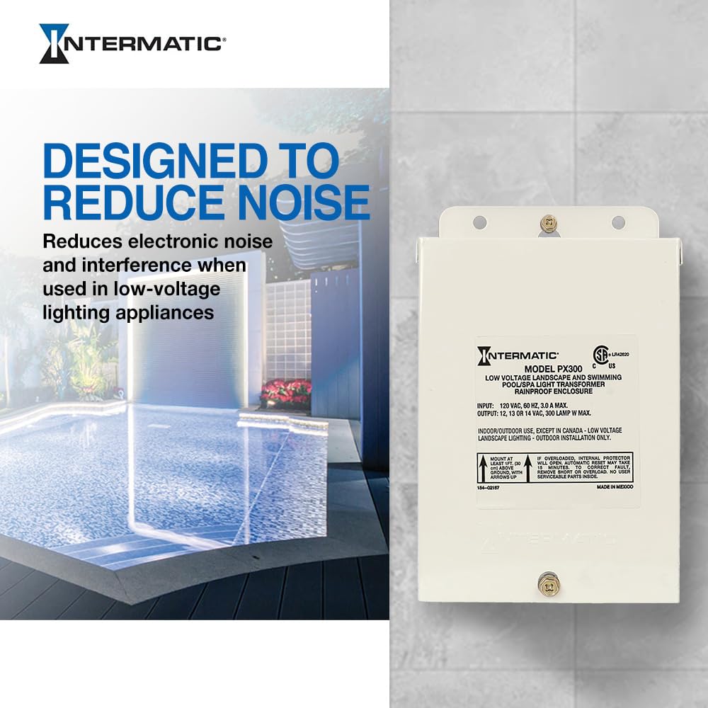 Intermatic PX300 300W Pool Light Transformer 12V/13V/14V - Waterproof Power Supply for Pool Lights, Spa Lights & Landscape Lighting - Circuit Protection Safety - Stainless Steel Beige - Perfect for Backyard, Garden & Outdoor Lighting Projects