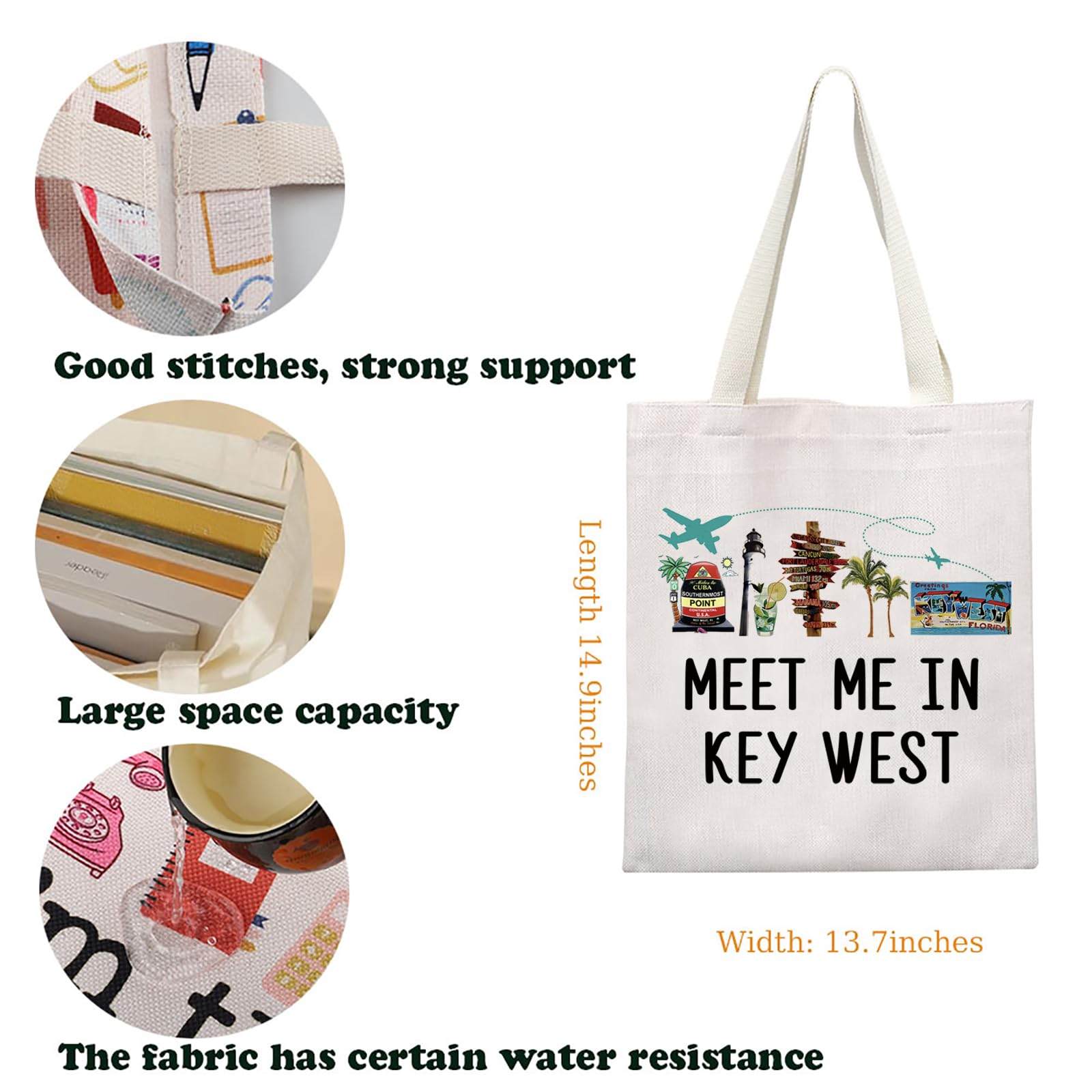 Key West Tote Bag - Florida Beach Shoulder Bag for Vacation & Travel Gifts