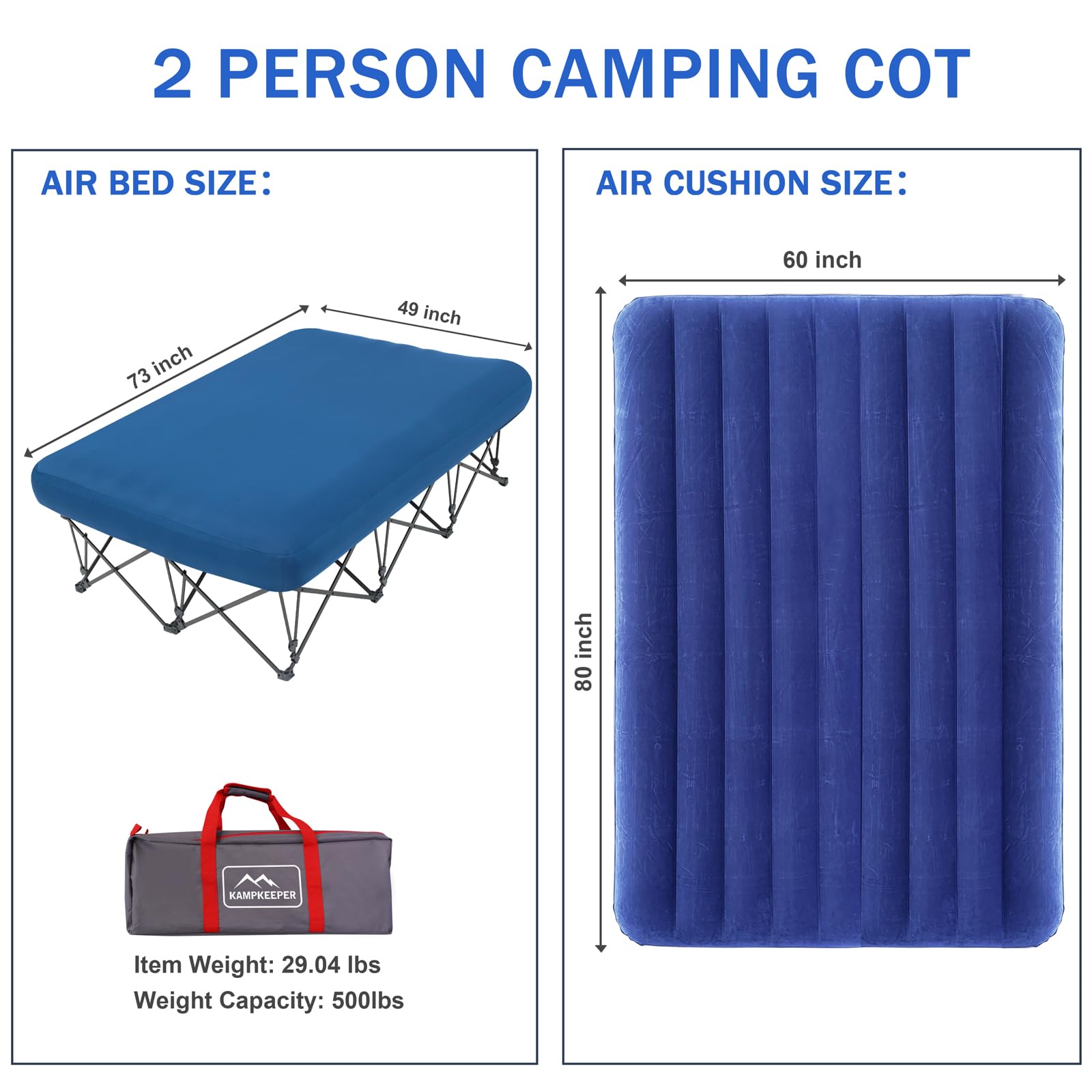 KAMPKEEPER Portable Folding Camping Cot with Inflatable Air Mattress - Heavy Duty Adult Camping Bed for Outdoor Travel, Beach, Backpacking & Vacation - Includes Carry Bag (Air Pump Not Included) - Perfect for Camping Trips, Beach Lounging & Guest Beds