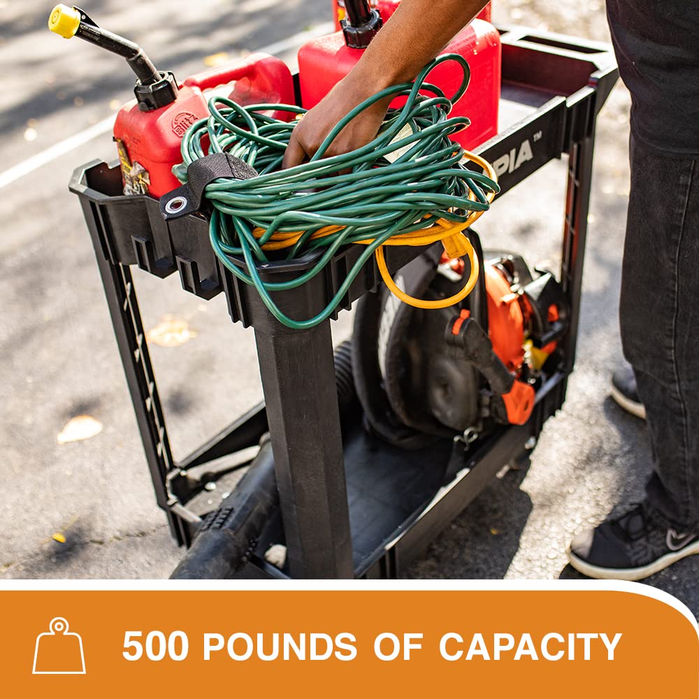 Olympia Tools 2-Shelf Rolling Utility Cart 500lbs Capacity - Heavy Duty for Warehouse & Garage