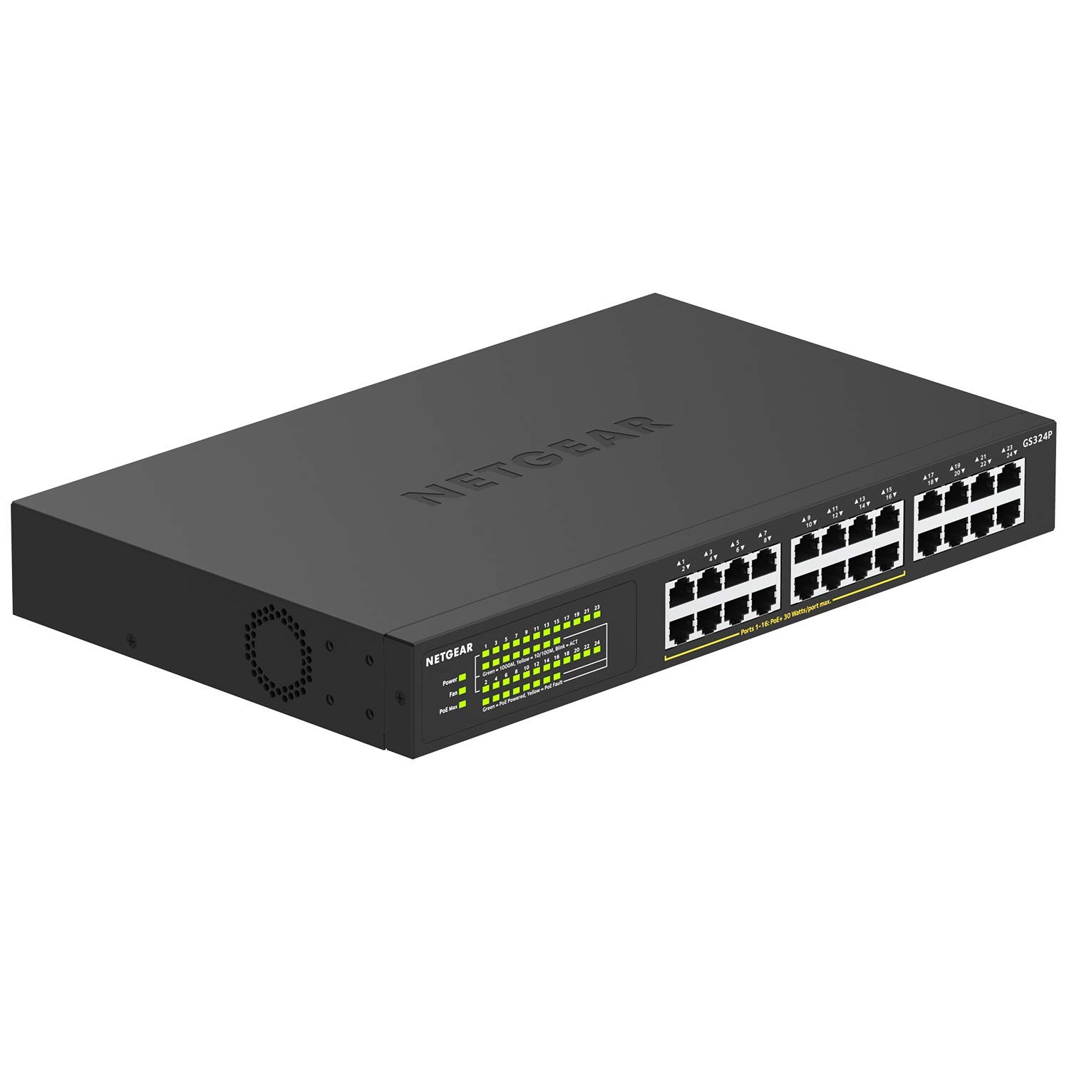 NETGEAR GS324P 24-Port Gigabit Ethernet PoE+ Unmanaged Switch | 16 PoE+ Ports @190W | Desktop/Rack Mountable | Ideal for Home Office, Small Business Network & IP Camera Setup