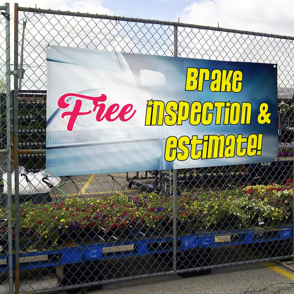 Custom Vinyl Banner 60x144 Inches - Weatherproof, Durable Outdoor Sign with 10 Grommets | Perfect for Automotive Shops, Free Brake Inspection Promotions & Industrial Yard Signs | Heavy-Duty White Commercial Banner for Business Advertising