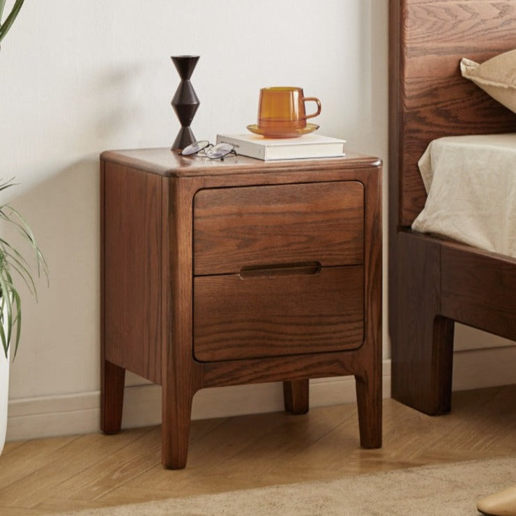Solid Oak Wood Nightstand with 2 Drawers - Bedside Table for Bedroom, Living Room, or Guest Room Storage