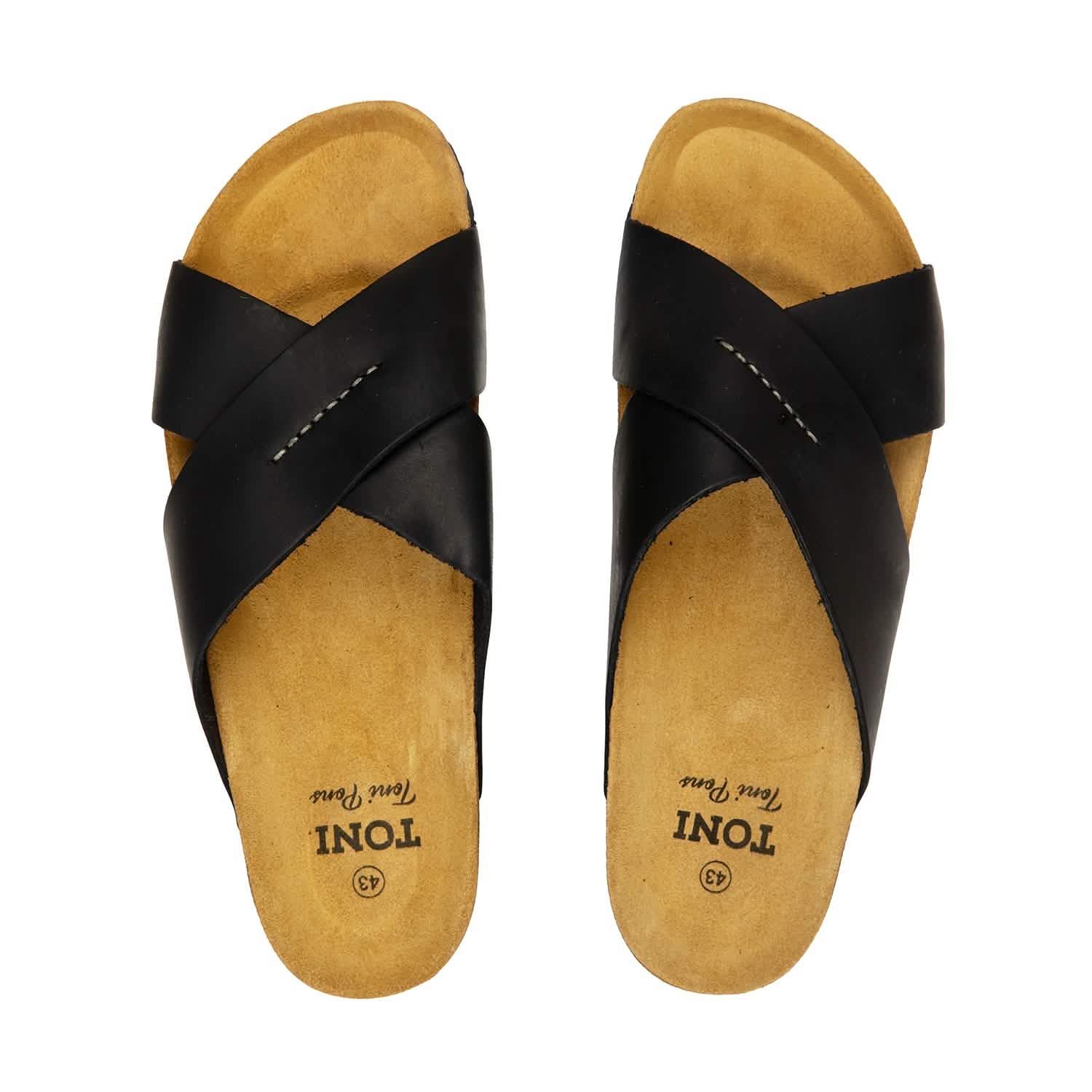 Men's Plain Leather Open Toe Slippers - Comfortable & Breathable House Shoes for Indoor/Outdoor Wear - Perfect for Relaxing at Home, Lounging or Quick Errands